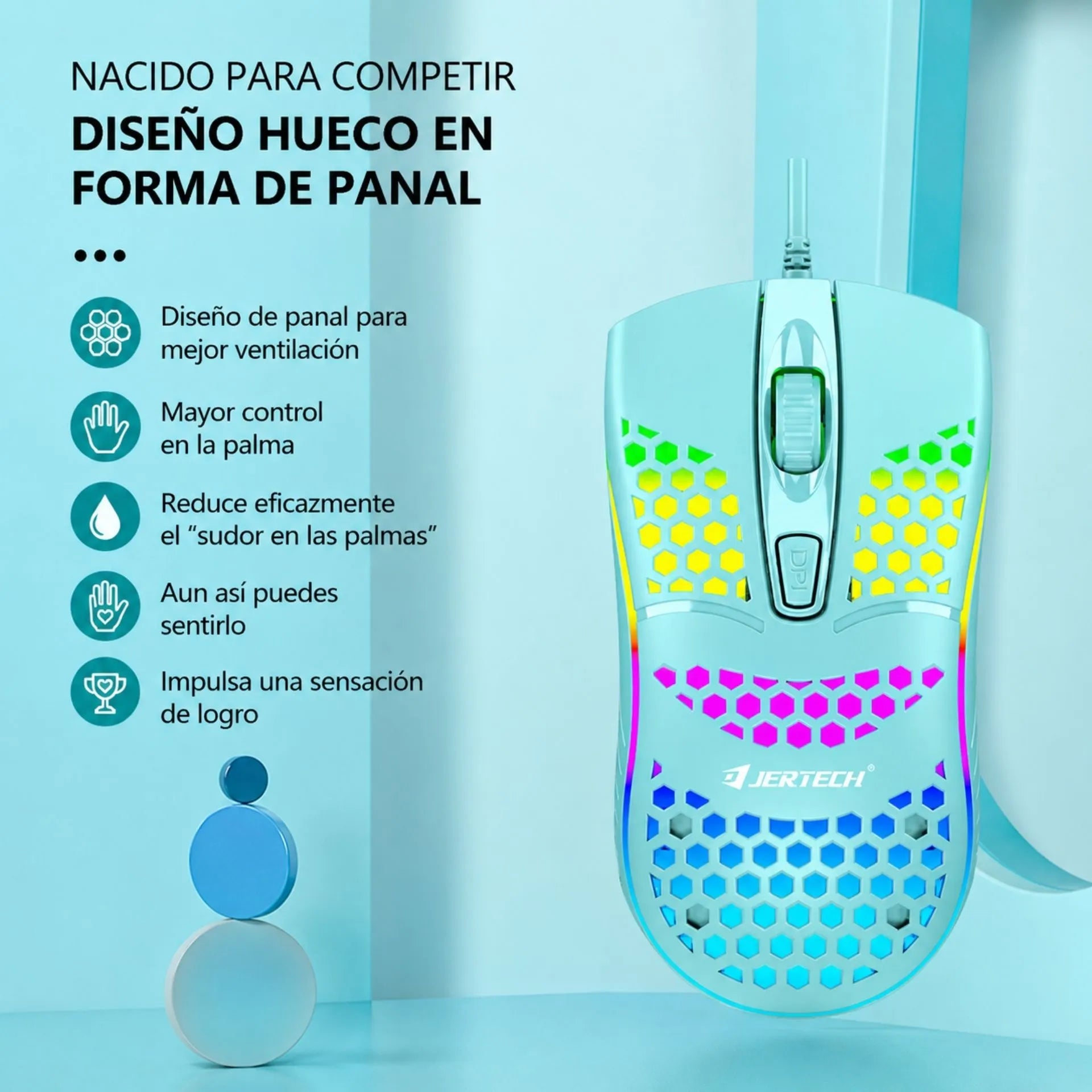 Mouse Alámbrico USB Gamer Jertech RGB Ultraligero DPI Ajustable XP12