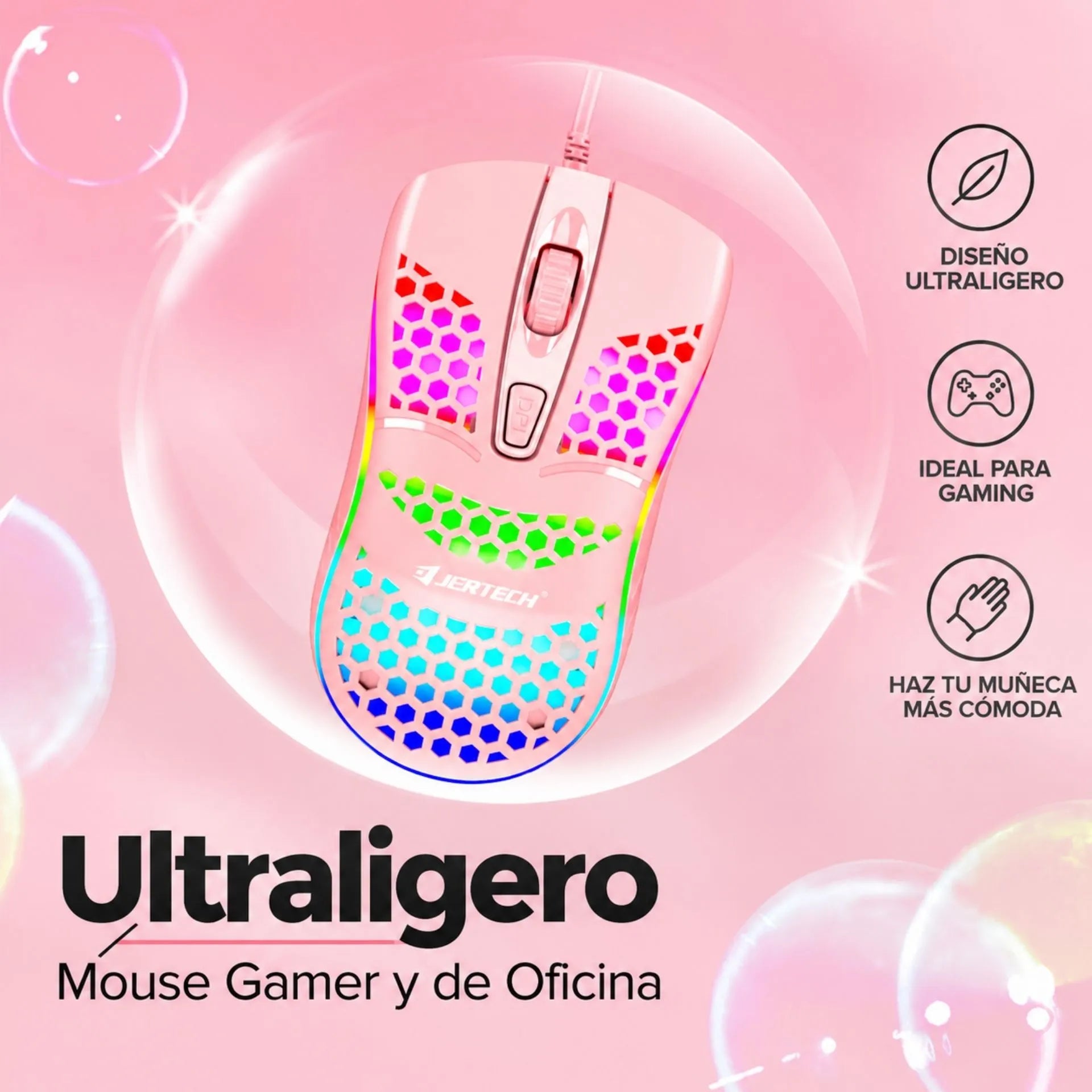 Mouse Alámbrico USB Gamer Jertech RGB Ultraligero DPI Ajustable XP12