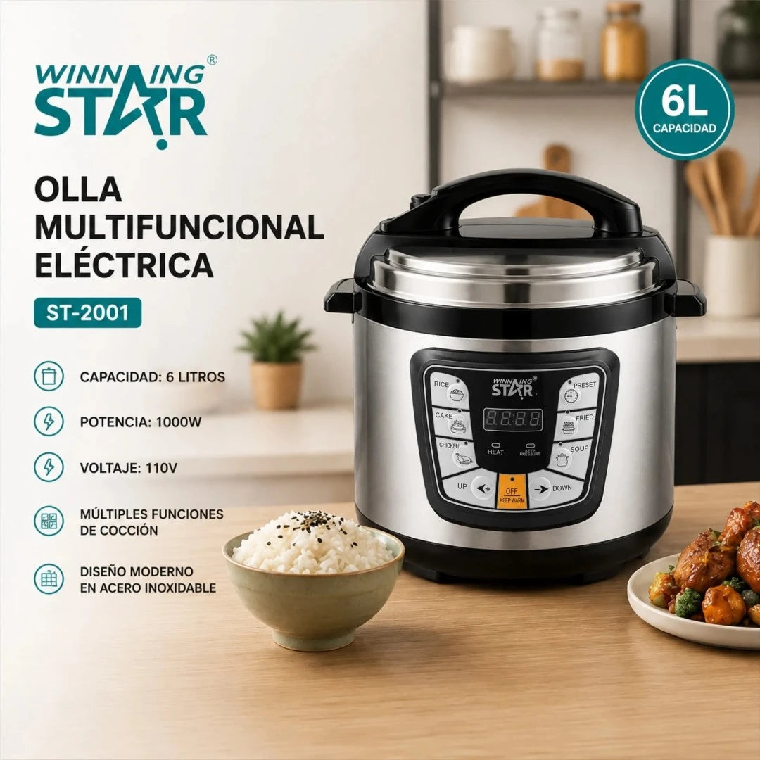 Olla Multifuncional Eléctrica Winning Star 6L Con Panel Digital Y Múltiples Programas ST-2001