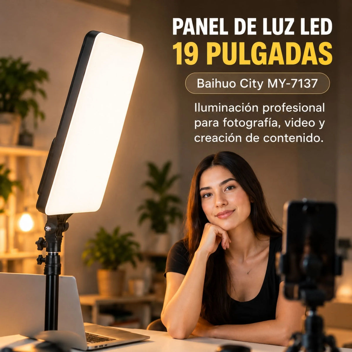 Panel De Luz LED De 19 Pulgadas Con Trípode, 3 Tonos De Luz Y Control Remoto Baihuo City MY-7137