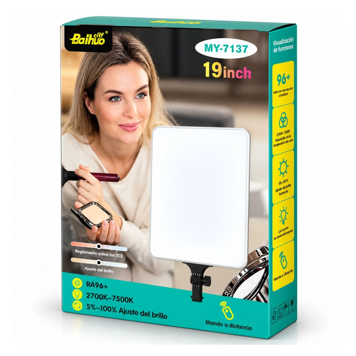 Panel De Luz LED De 19 Pulgadas Con Trípode, 3 Tonos De Luz Y Control Remoto Baihuo City MY-7137