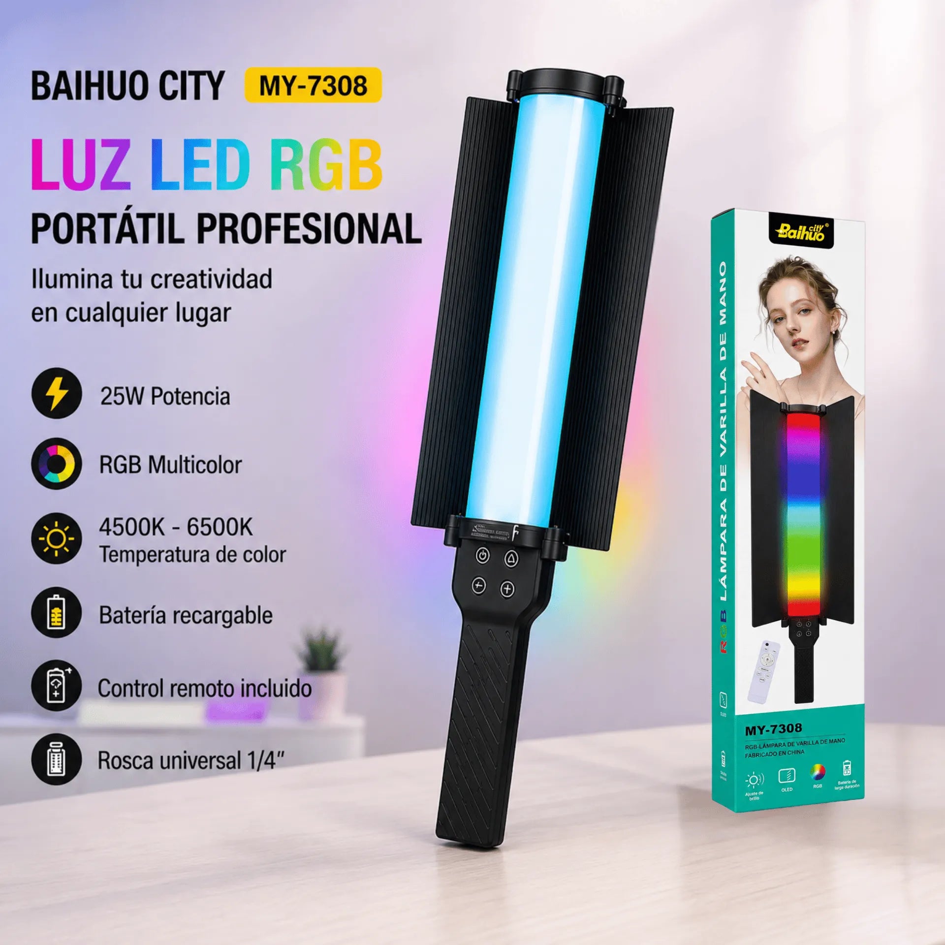 Panel De Luz RGB LED 25W Con Control Remoto Touch Baihuo City MY-7308