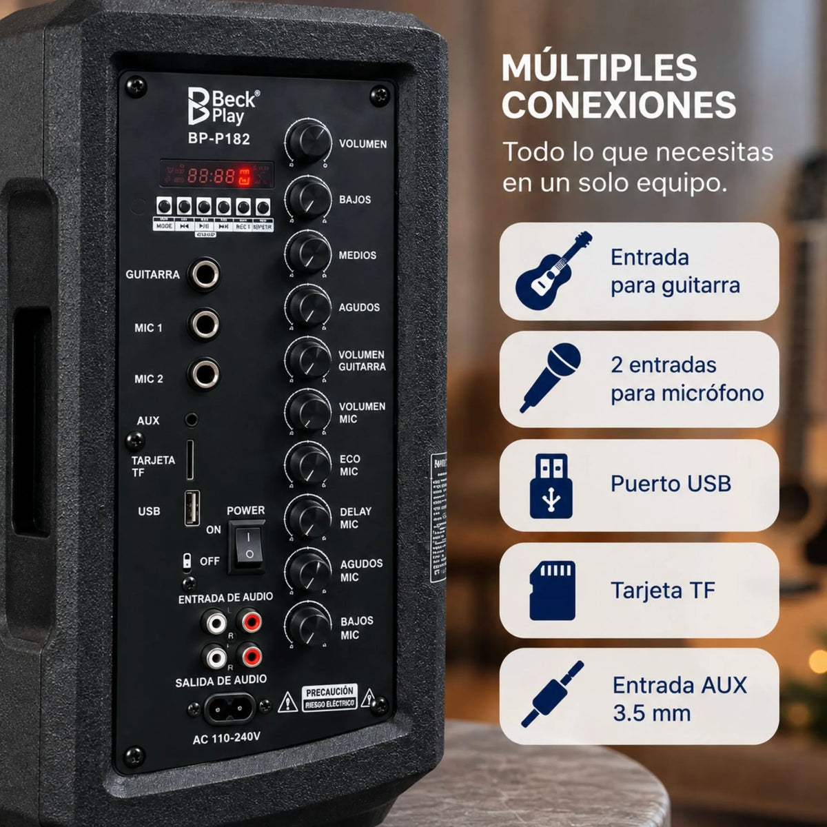 Parlante Cabina Recargable De 8 Pulgadas Con Micrófono Beck Play BP-P182