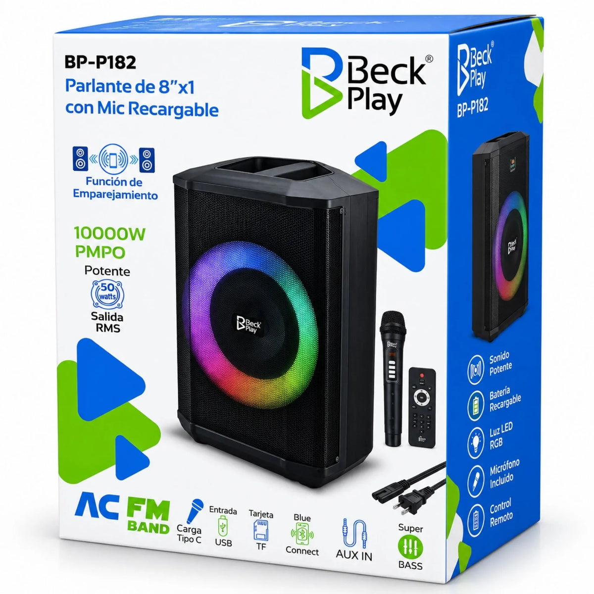 Parlante Cabina Recargable De 8 Pulgadas Con Micrófono Beck Play BP-P182