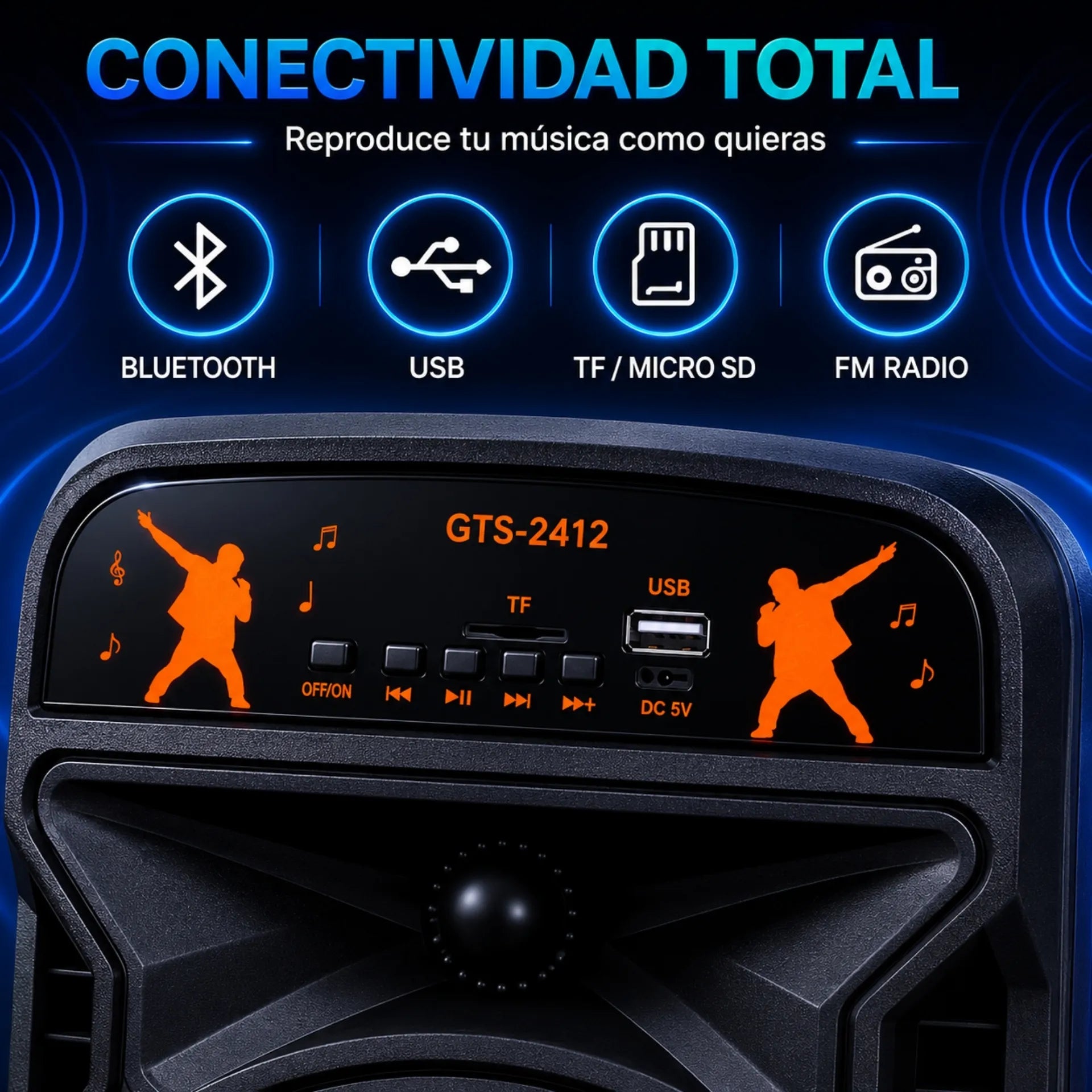 Parlante Bluetooth Portátil 6.5 Pulgadas Con Micrófono Inalámbrico Greatnice GTS-2412