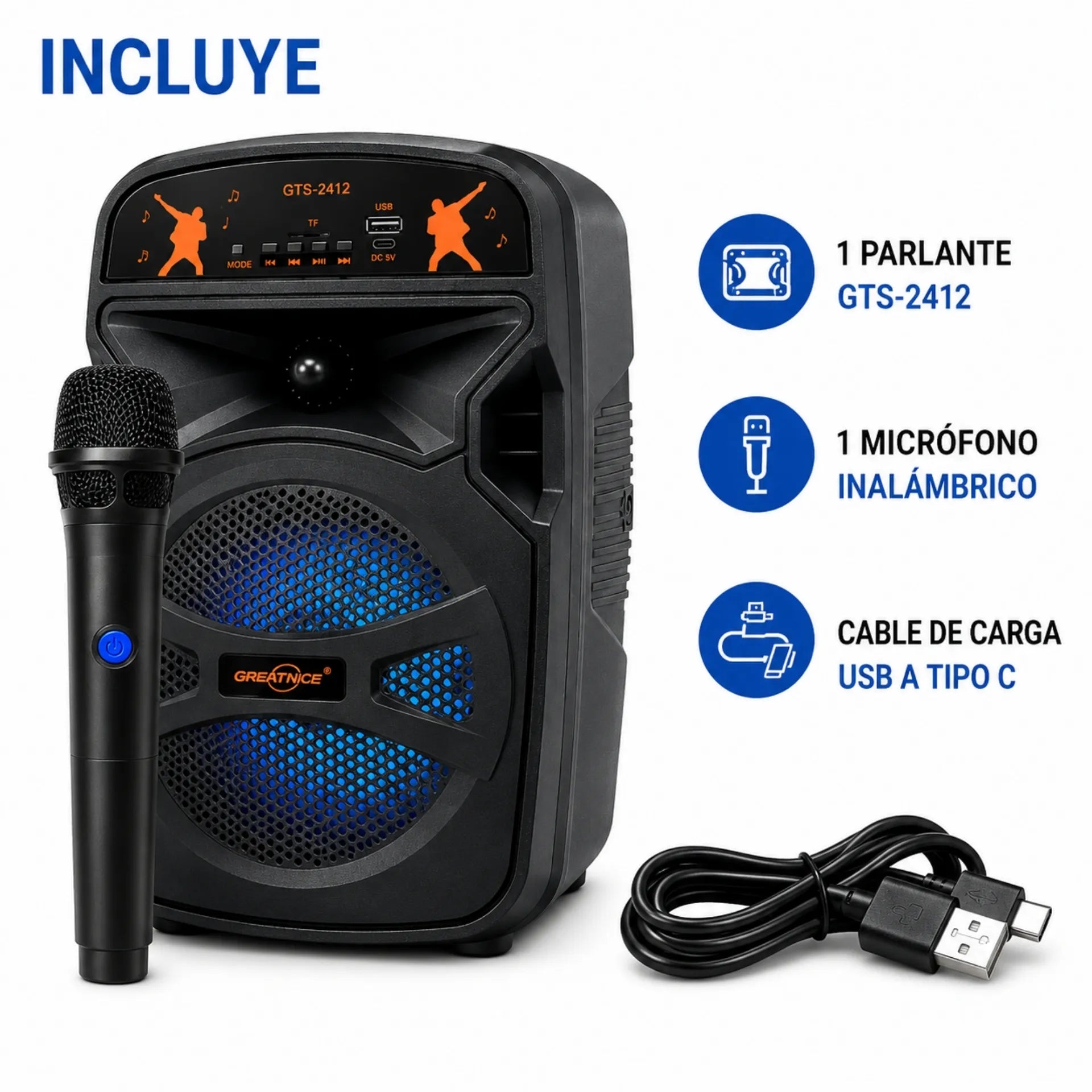 Parlante Bluetooth Portátil 6.5 Pulgadas Con Micrófono Inalámbrico Greatnice GTS-2412