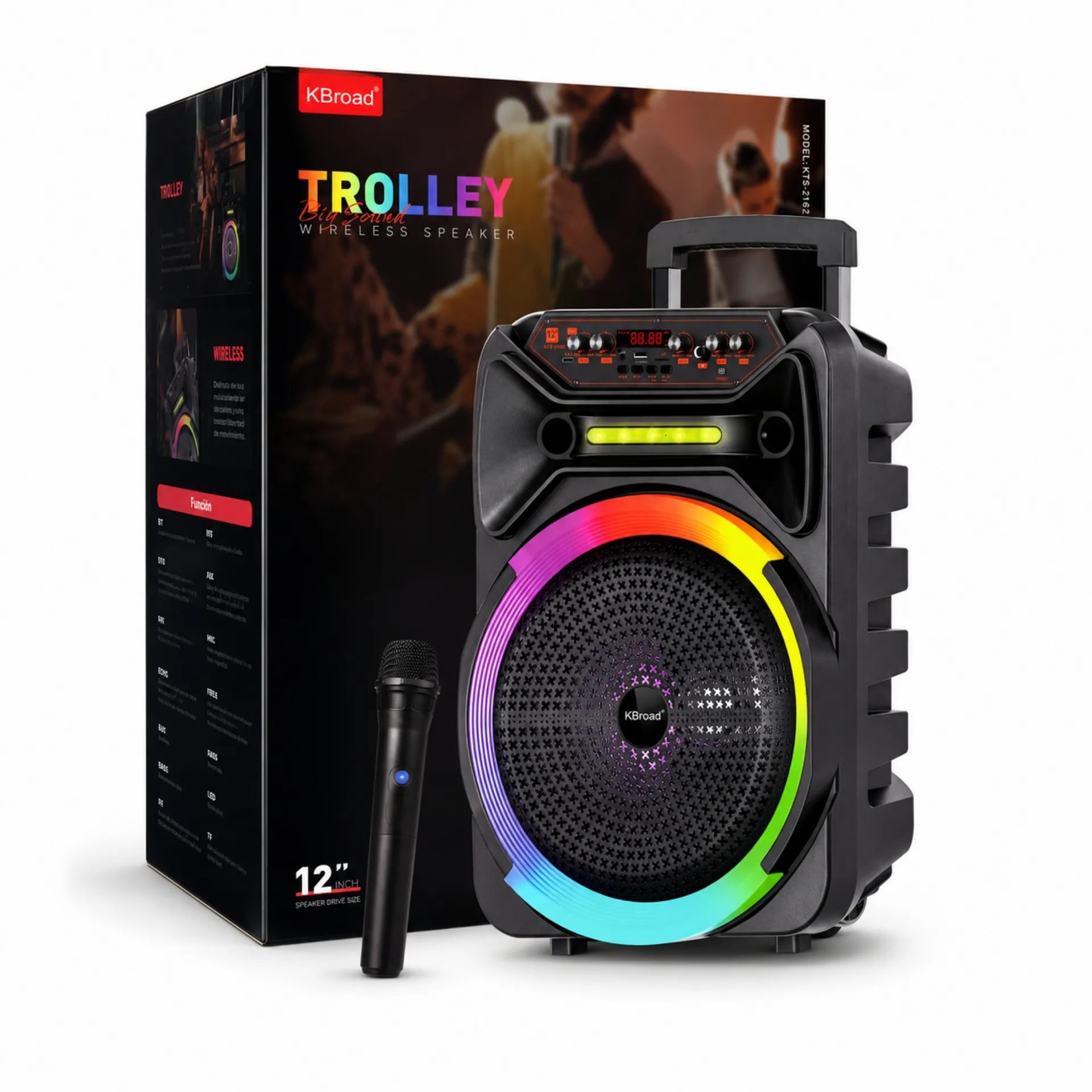 Parlante Bluetooth Portátil 12 Pulgadas Con Micrófono Y Luces RGB KTS-2162