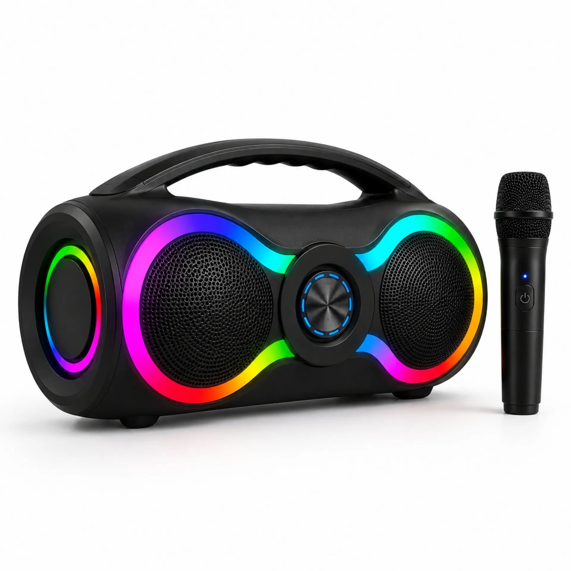 Parlante Bluetooth Portátil Doble 6.5 Pulgadas Con Micrófono Y Luces RGB MS-1962BT-W