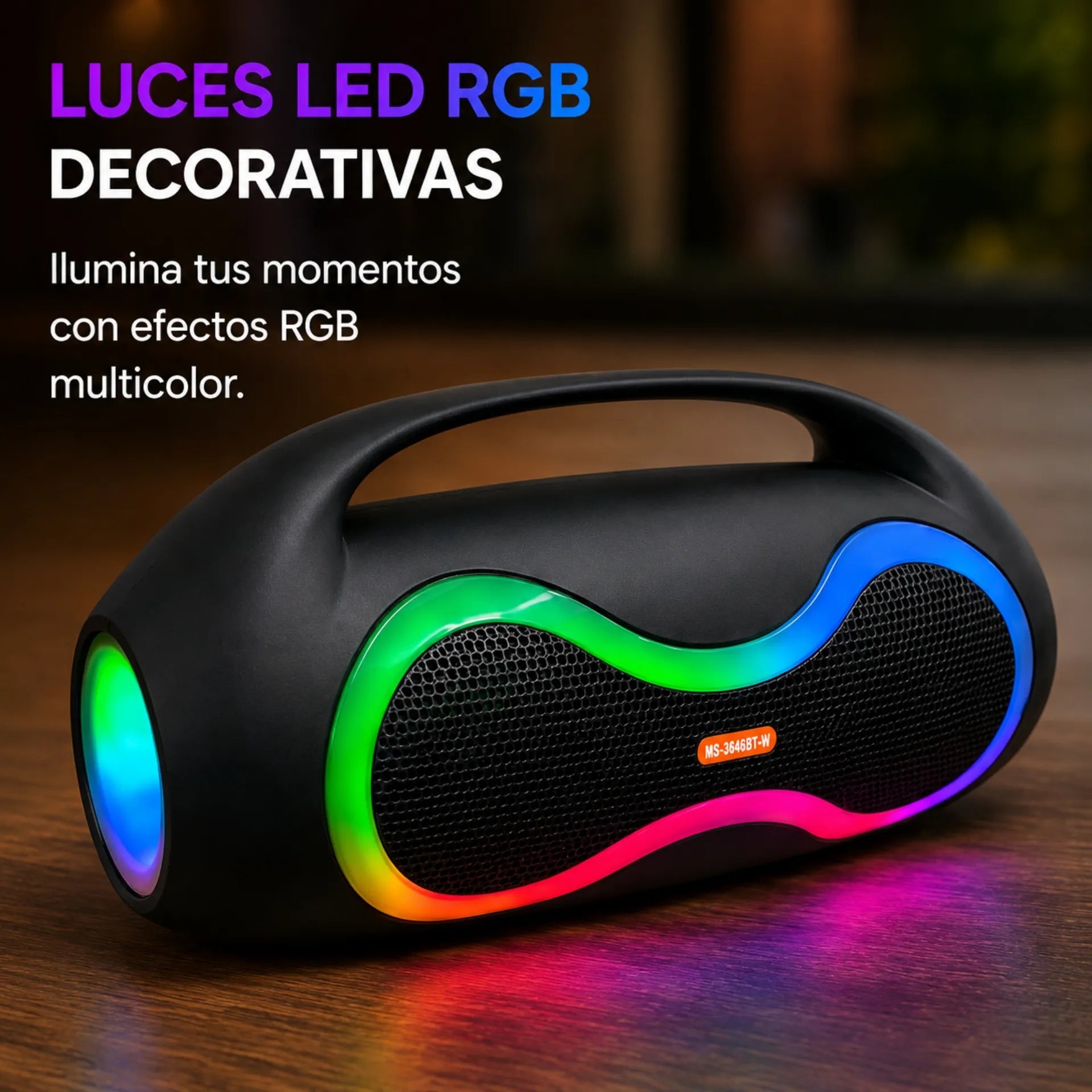 Parlante Bluetooth Portátil Doble 4 Pulgadas Con Micrófono Y Luces RGB MS-3646BT-W
