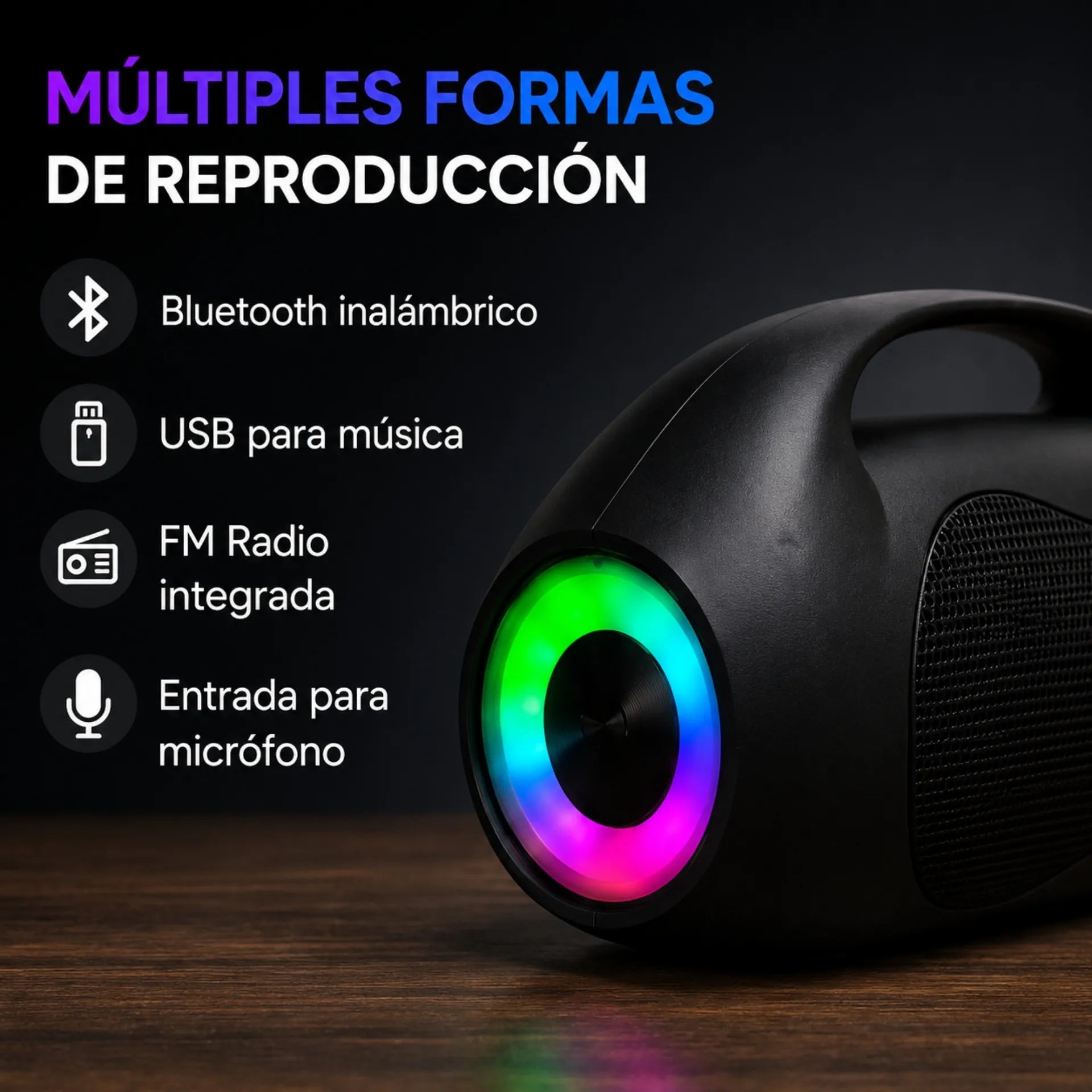 Parlante Bluetooth Portátil Doble 4 Pulgadas Con Micrófono Y Luces RGB MS-3646BT-W