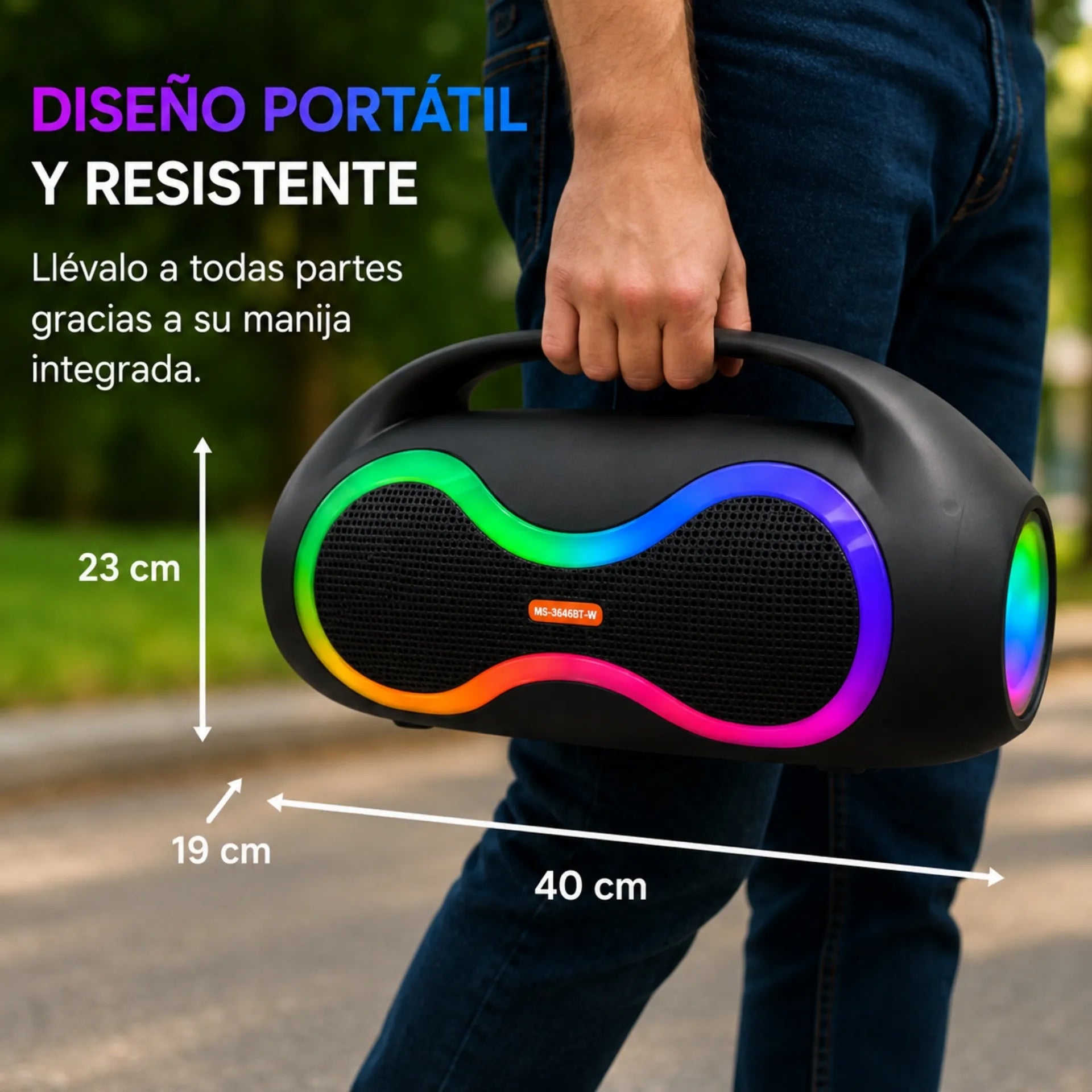 Parlante Bluetooth Portátil Doble 4 Pulgadas Con Micrófono Y Luces RGB MS-3646BT-W