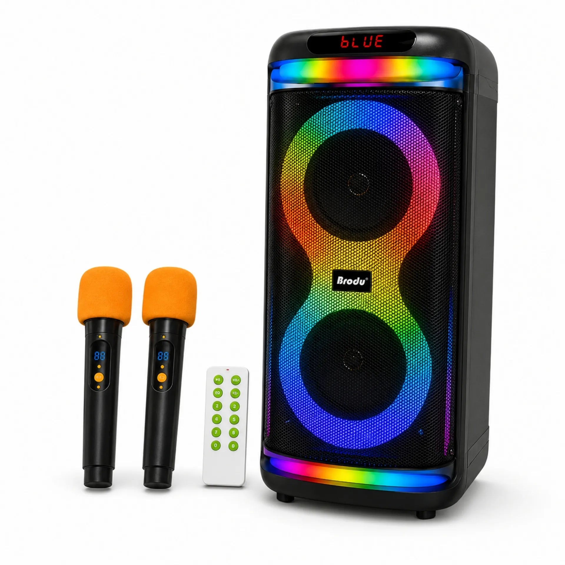 Parlante Karaoke Bluetooth Doble Bocina 6.5 Pulgadas Con Luces RGB Brodu BTS-1992