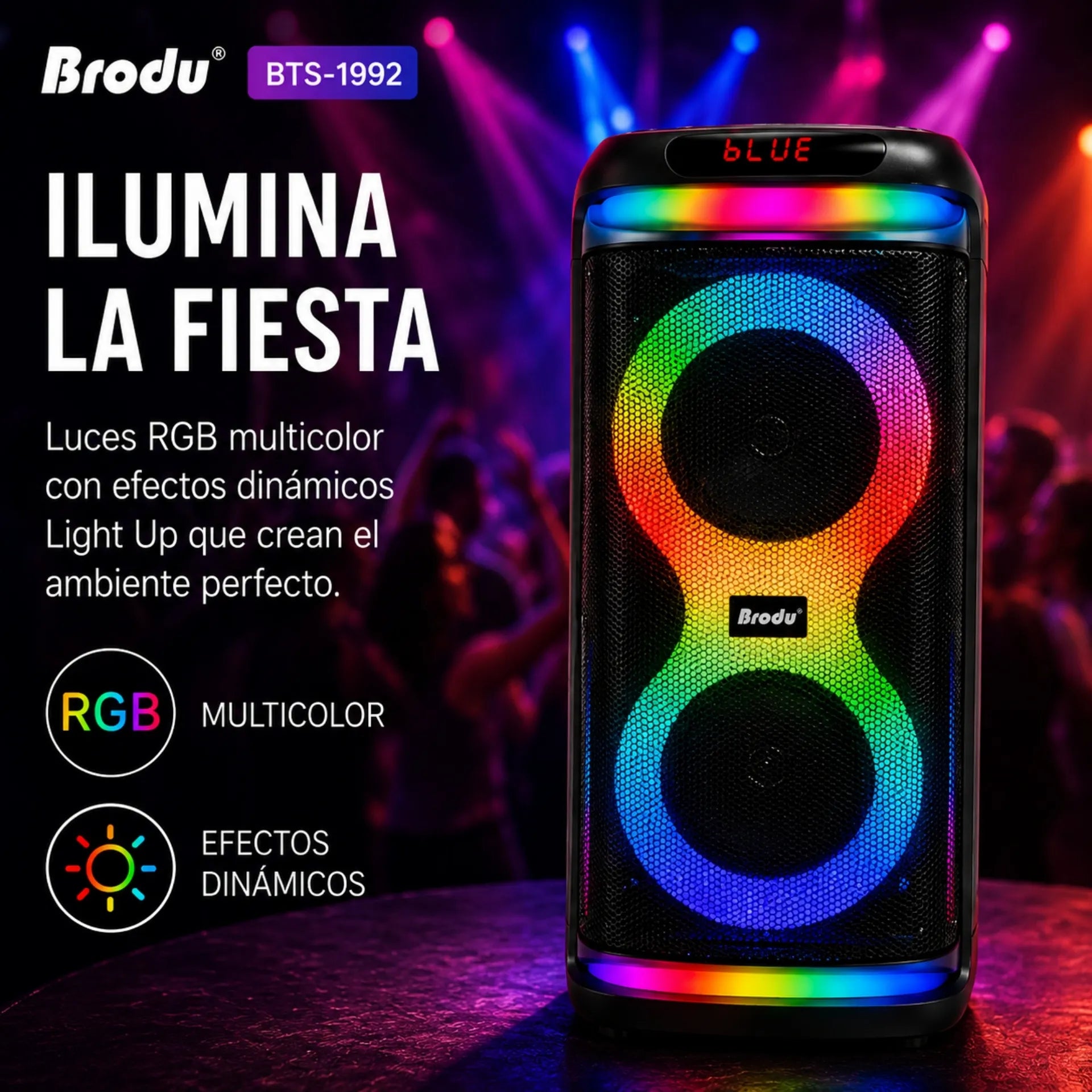 Parlante Karaoke Bluetooth Doble Bocina 6.5 Pulgadas Con Luces RGB Brodu BTS-1992