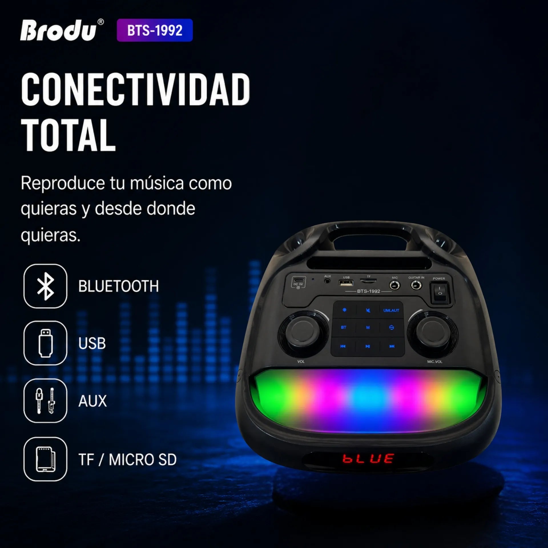 Parlante Karaoke Bluetooth Doble Bocina 6.5 Pulgadas Con Luces RGB Brodu BTS-1992
