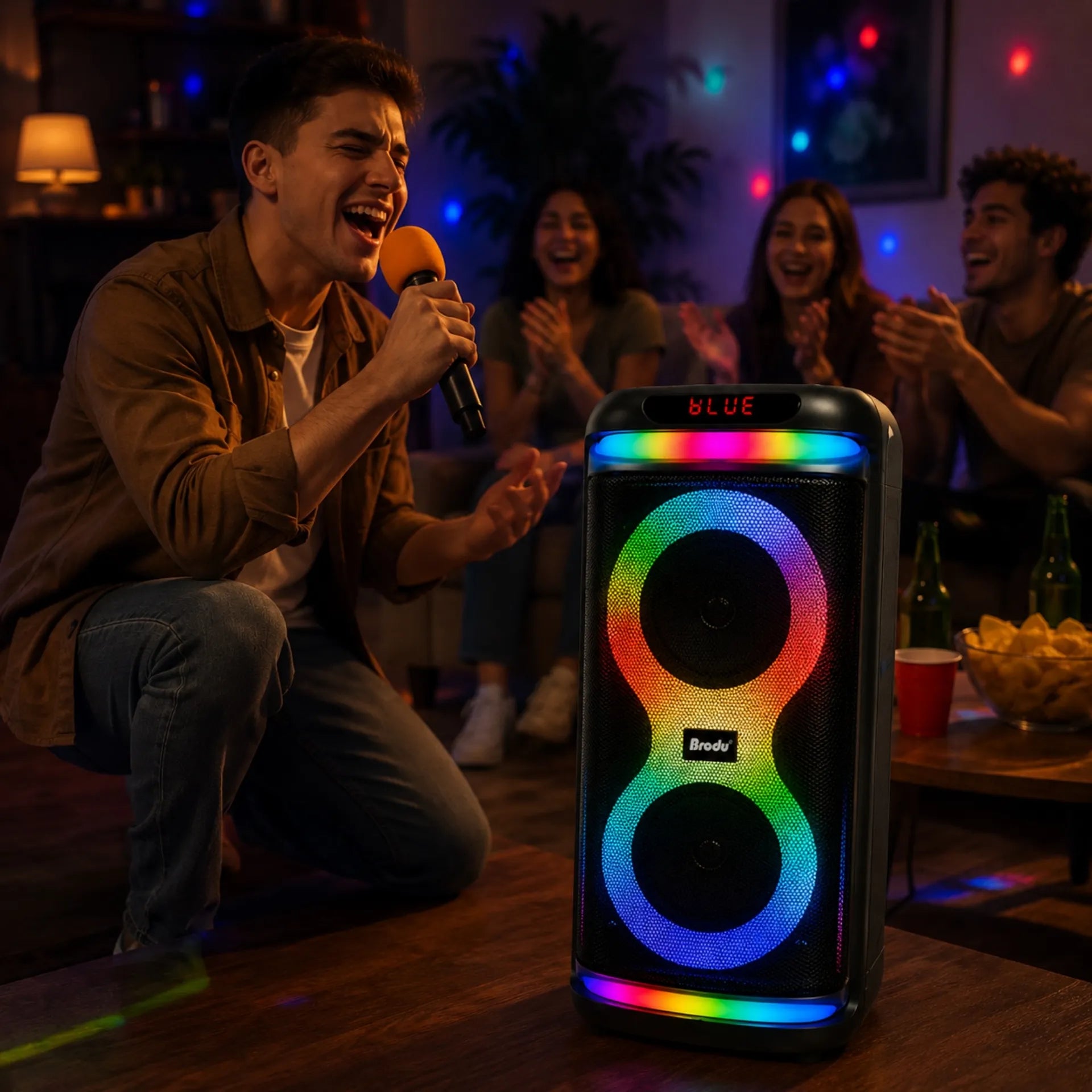 Parlante Karaoke Bluetooth Doble Bocina 6.5 Pulgadas Con Luces RGB Brodu BTS-1992