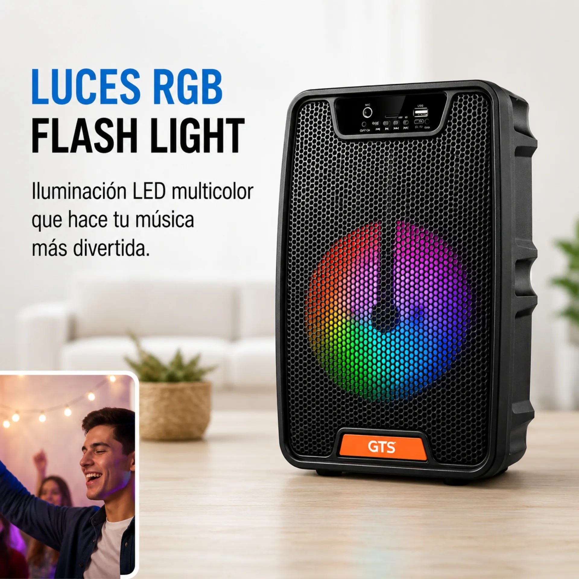 Parlante Bluetooth Portátil 6.5 Pulgadas Con Luces RGB Y Microfono GTS GTS-2413