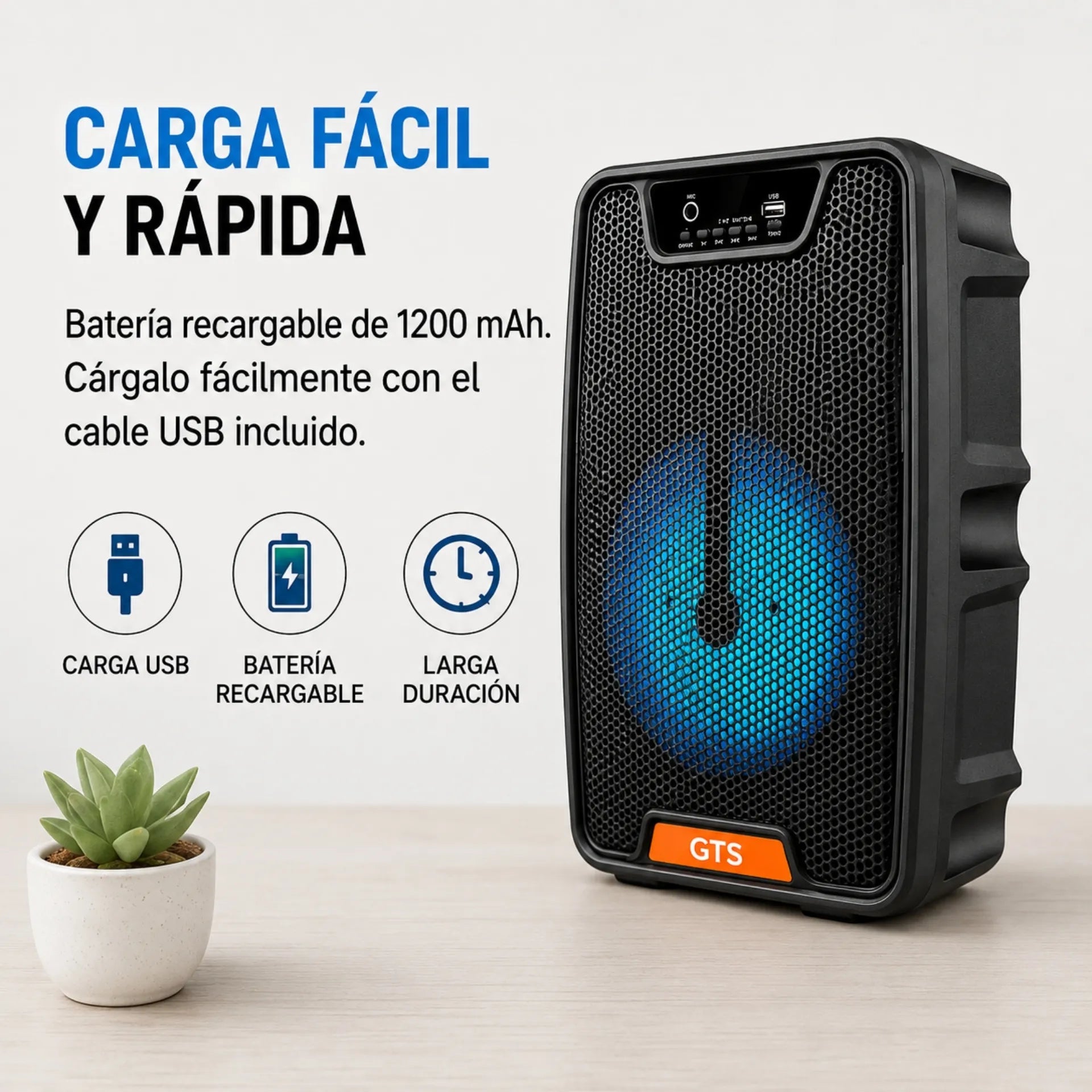 Parlante Bluetooth Portátil 6.5 Pulgadas Con Luces RGB Y Microfono GTS GTS-2413