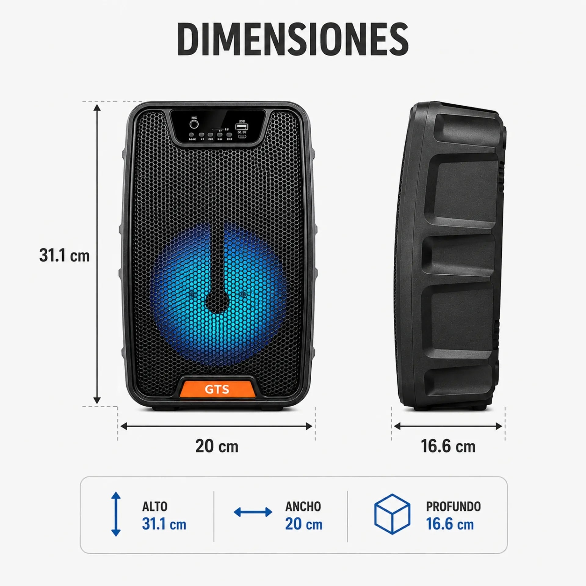 Parlante Bluetooth Portátil 6.5 Pulgadas Con Luces RGB Y Microfono GTS GTS-2413