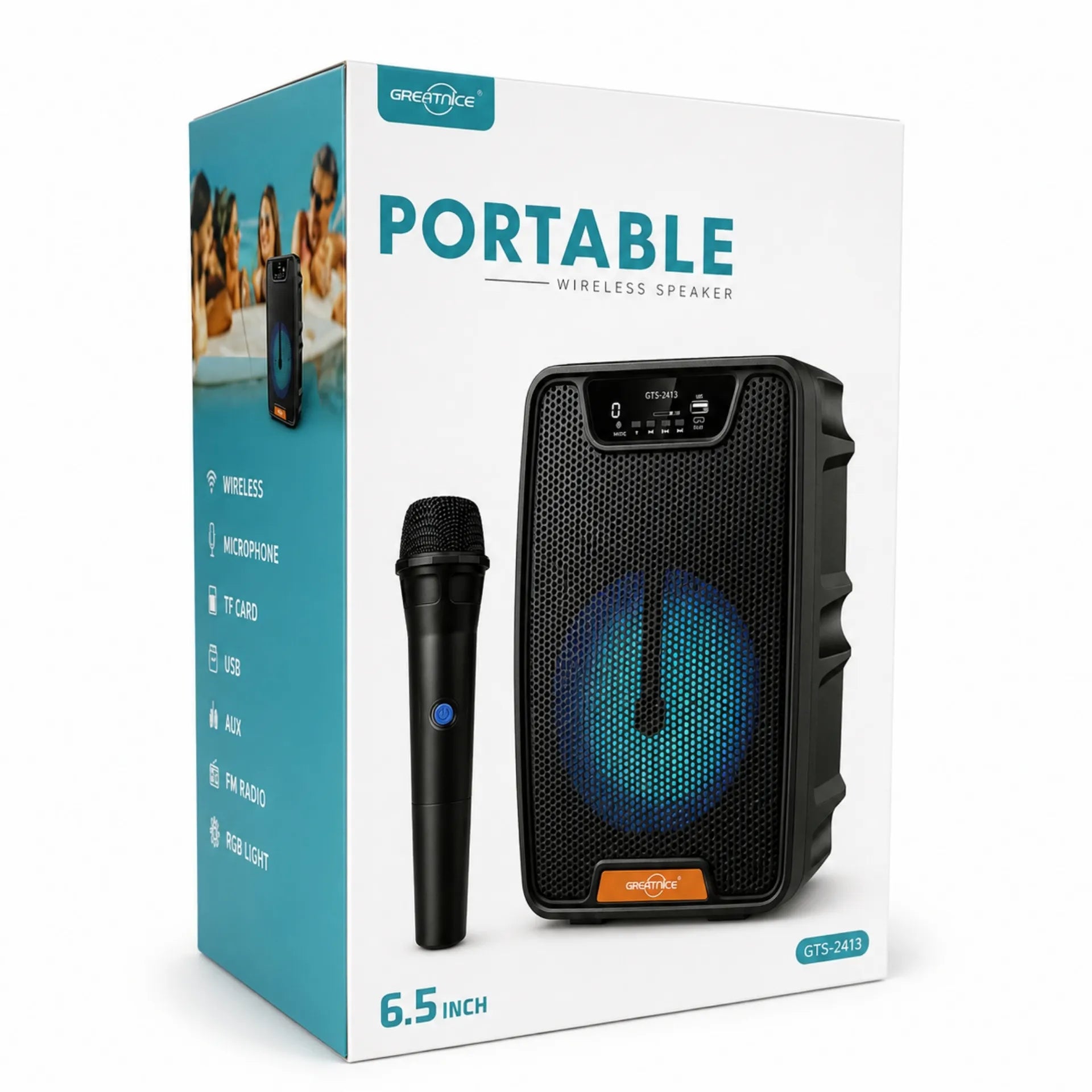 Parlante Bluetooth Portátil 6.5 Pulgadas Con Luces RGB Y Microfono GTS GTS-2413
