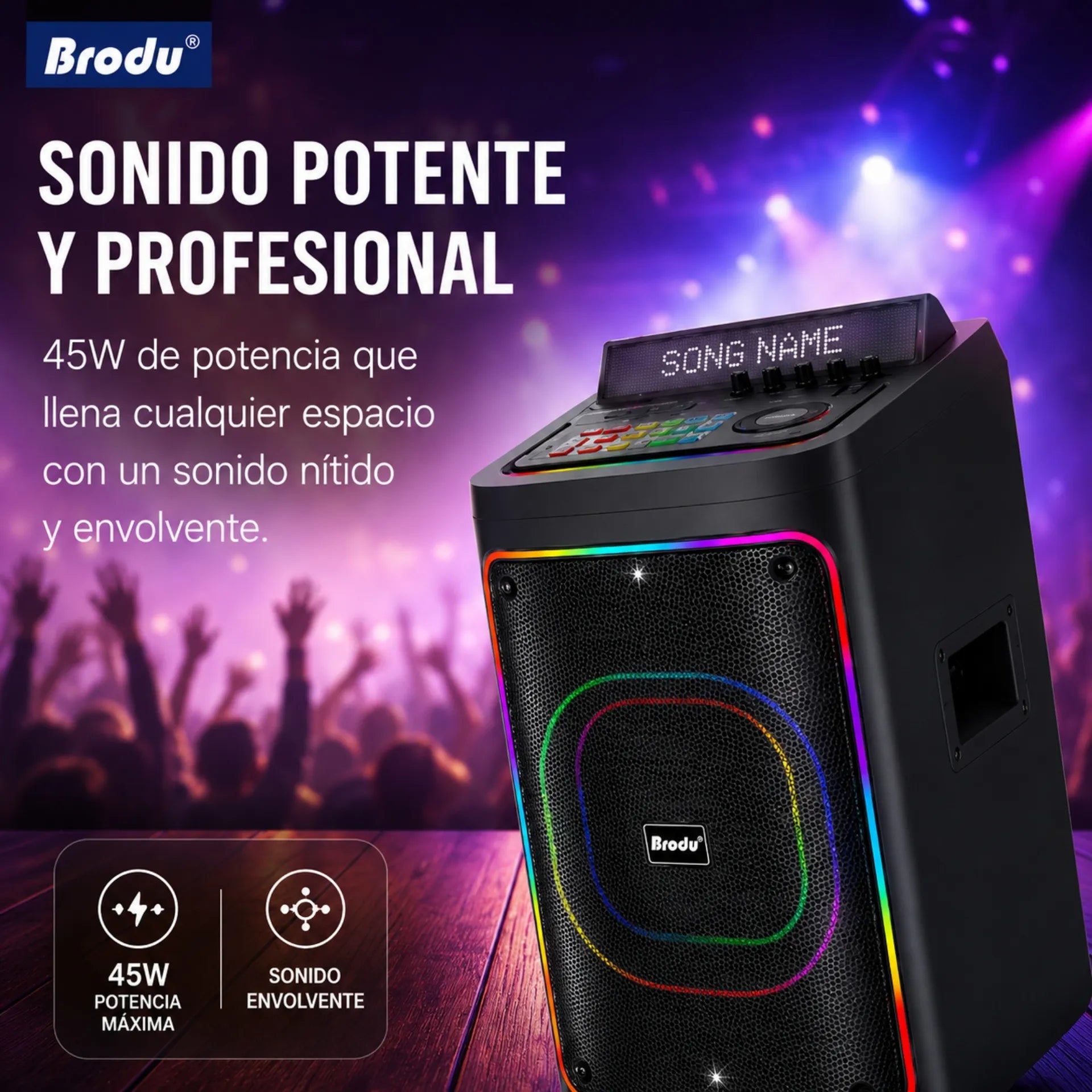 Parlante Karaoke Bluetooth Con Pantalla LED 8 Pulgadas Con 2 Micrófonos RGB Brodu BTS-2239