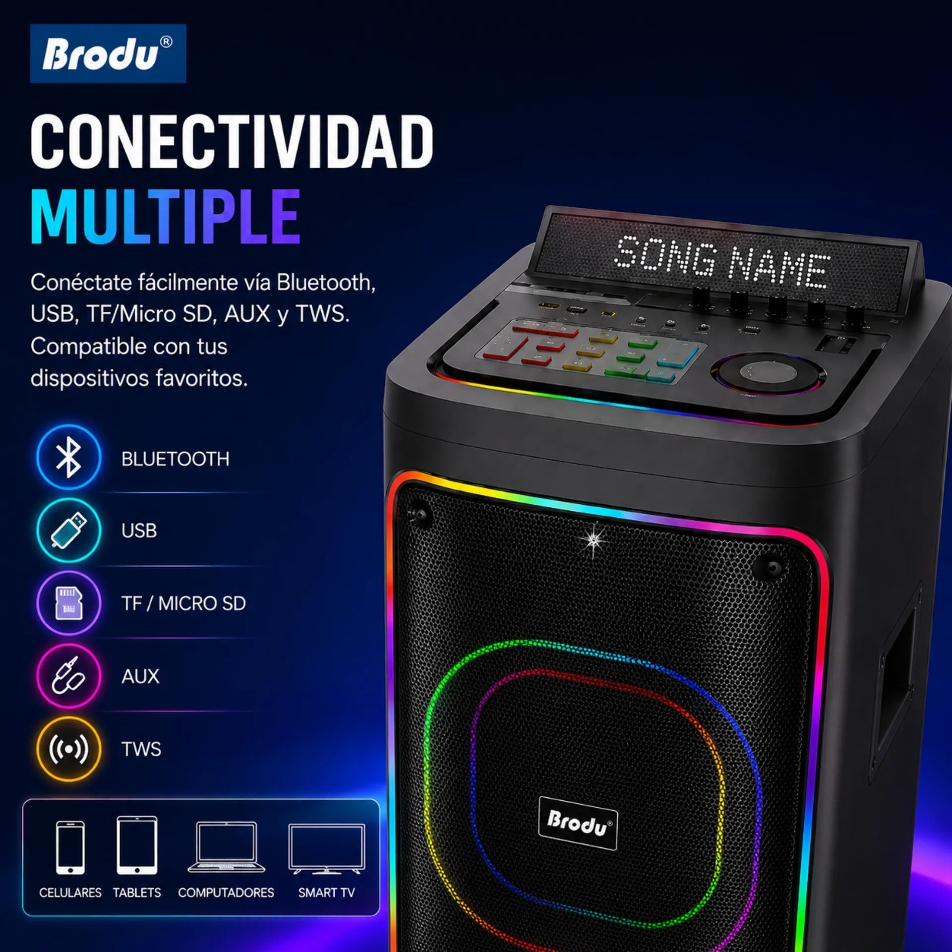 Parlante Karaoke Bluetooth Con Pantalla LED 8 Pulgadas Con 2 Micrófonos RGB Brodu BTS-2239
