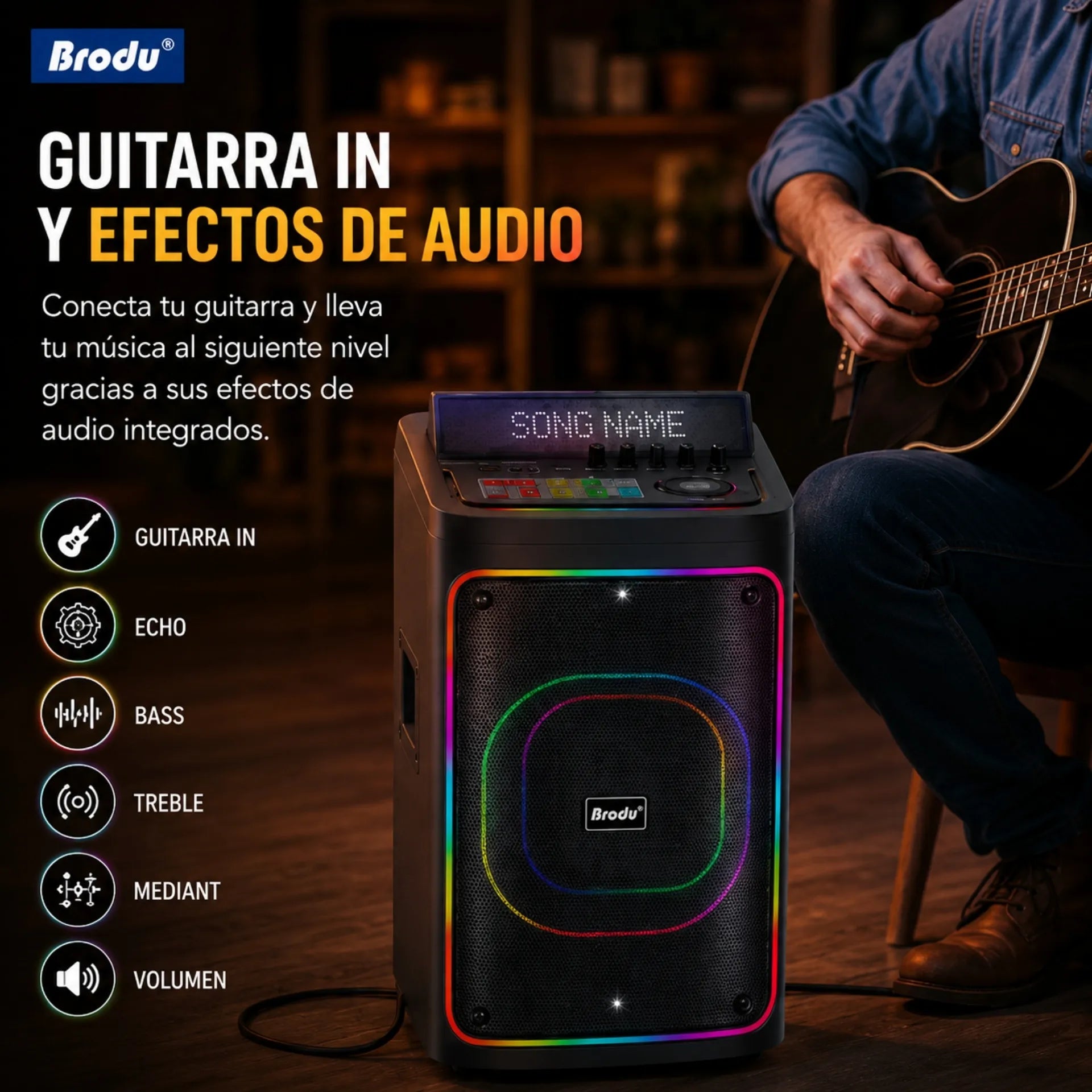 Parlante Karaoke Bluetooth Con Pantalla LED 8 Pulgadas Con 2 Micrófonos RGB Brodu BTS-2239
