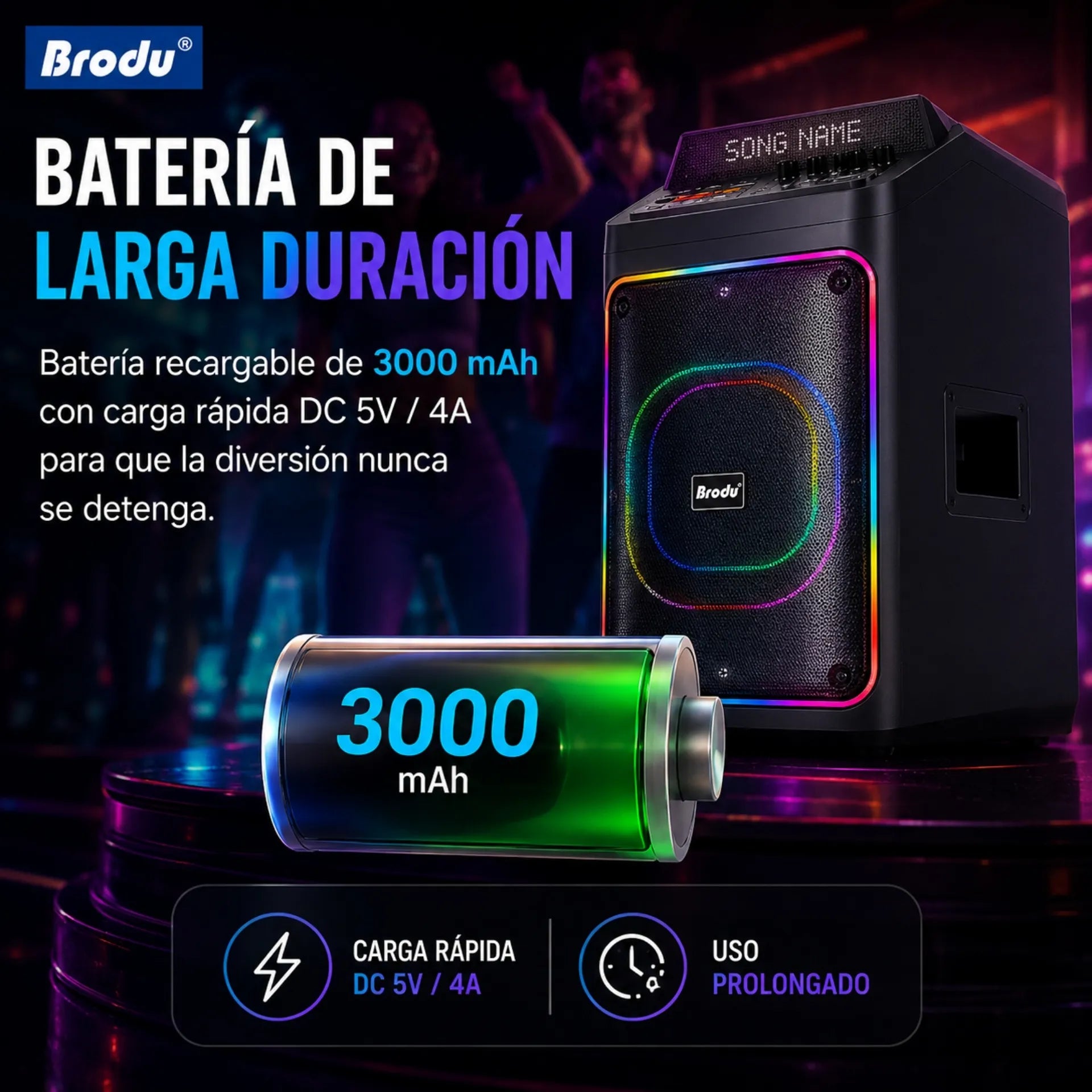Parlante Karaoke Bluetooth Con Pantalla LED 8 Pulgadas Con 2 Micrófonos RGB Brodu BTS-2239