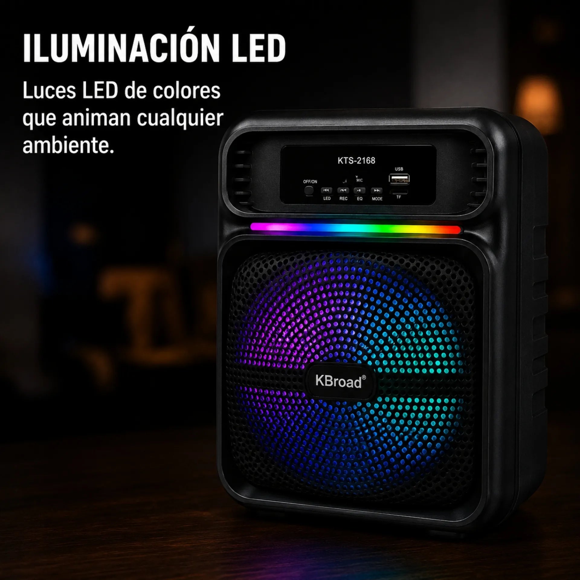 Parlante Bluetooth Portátil 8 Pulgadas Con Micrófono Y Luces LED KTS-2168