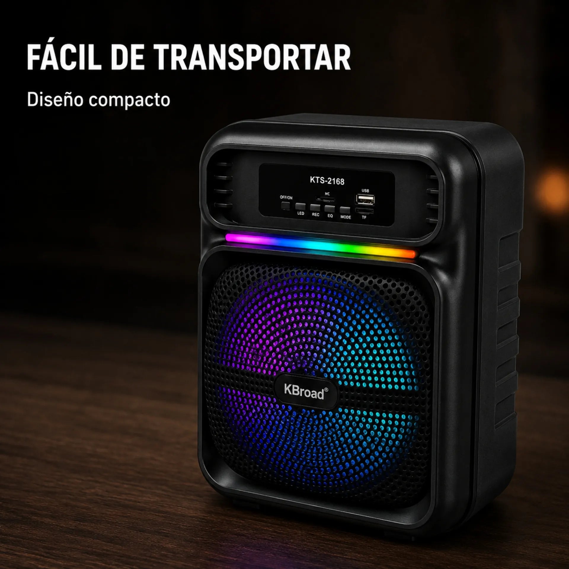 Parlante Bluetooth Portátil 8 Pulgadas Con Micrófono Y Luces LED KTS-2168