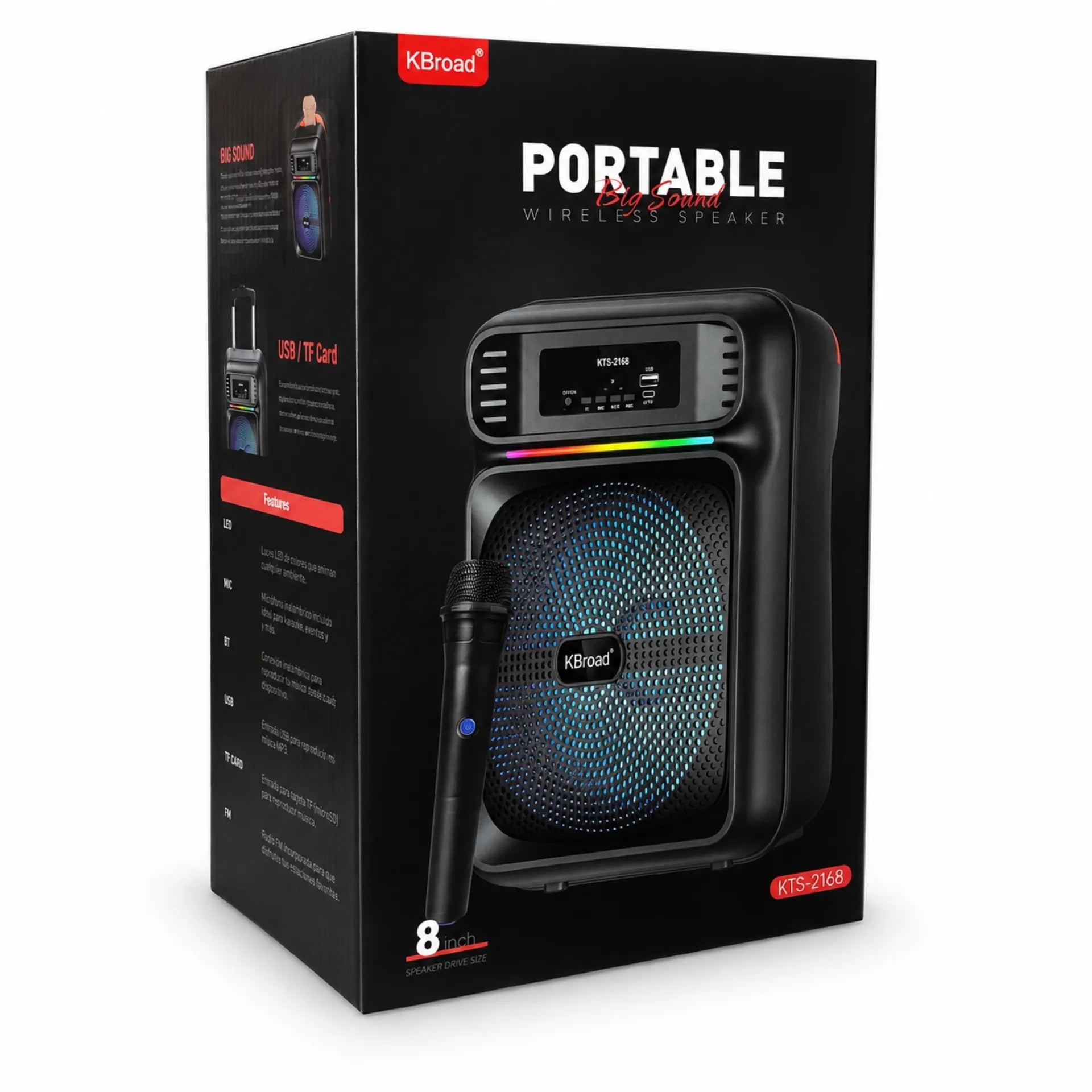 Parlante Bluetooth Portátil 8 Pulgadas Con Micrófono Y Luces LED KTS-2168