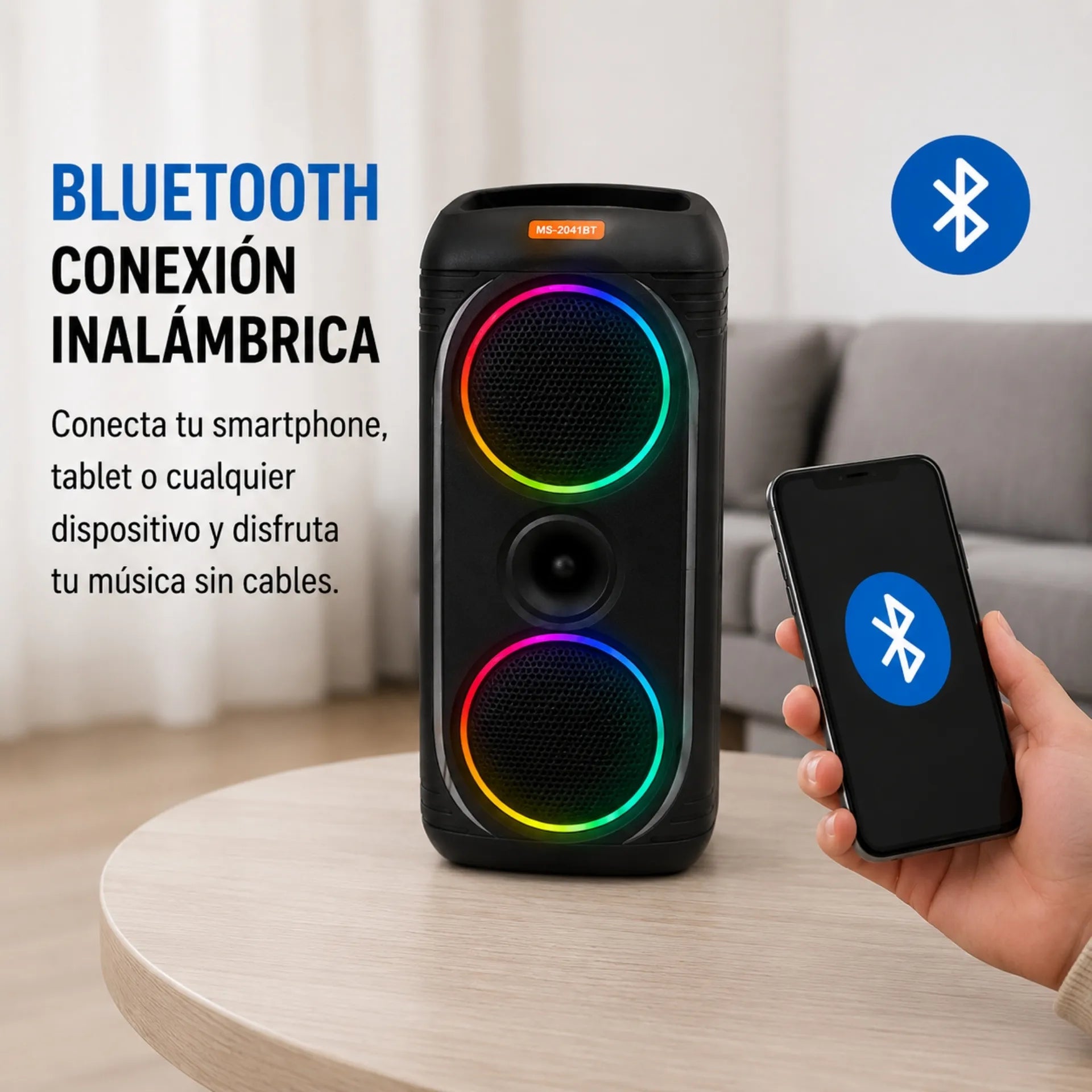 Parlante Cabina Bluetooth De 8 Pulgadas 25W y Retroiluminado MS-2041BT