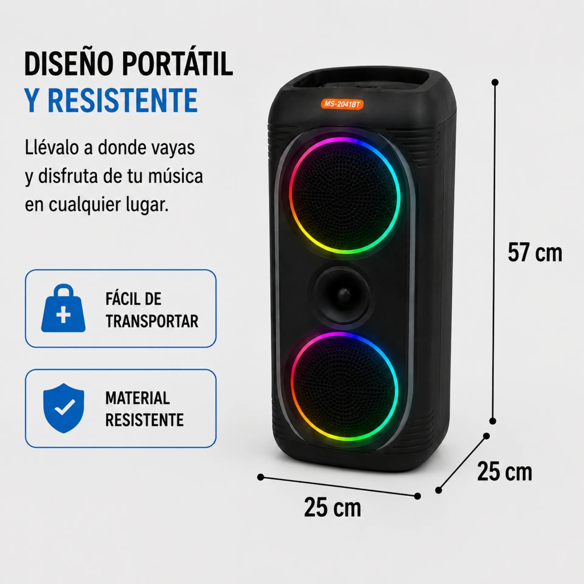 Parlante Cabina Bluetooth De 8 Pulgadas 25W y Retroiluminado MS-2041BT