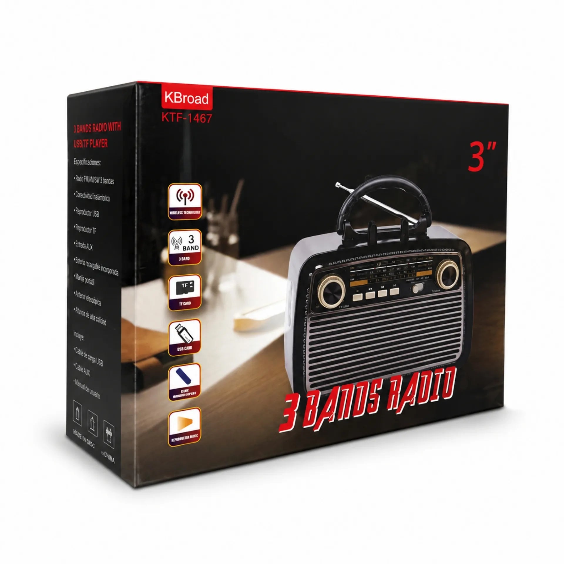 Radio Parlante Retro Vintage Bluetooth Con Radio AM/FM/SW y Luz De Emergencia KTF-1467