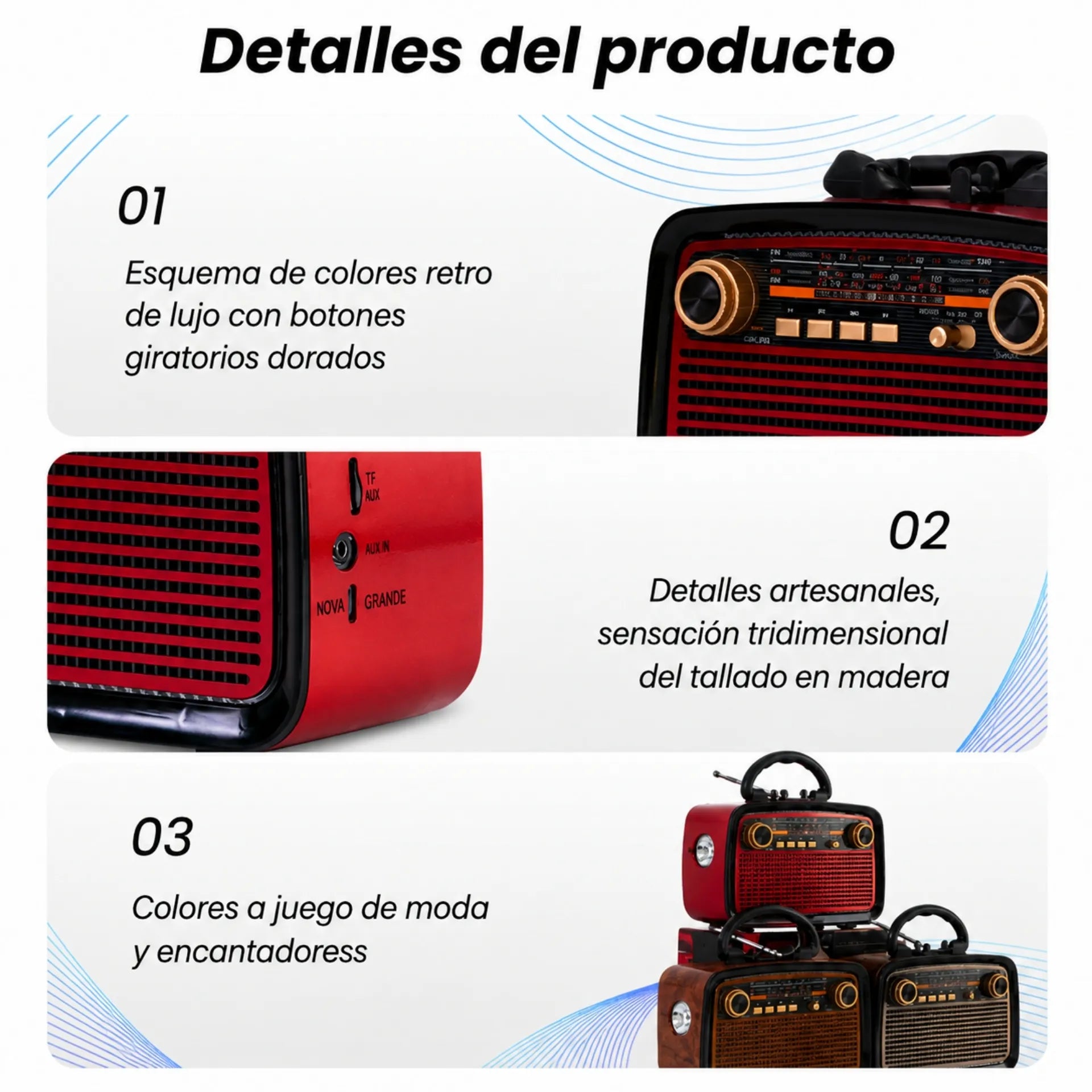 Radio Parlante Retro Vintage Bluetooth Con Radio AM/FM/SW y Luz De Emergencia KTF-1467
