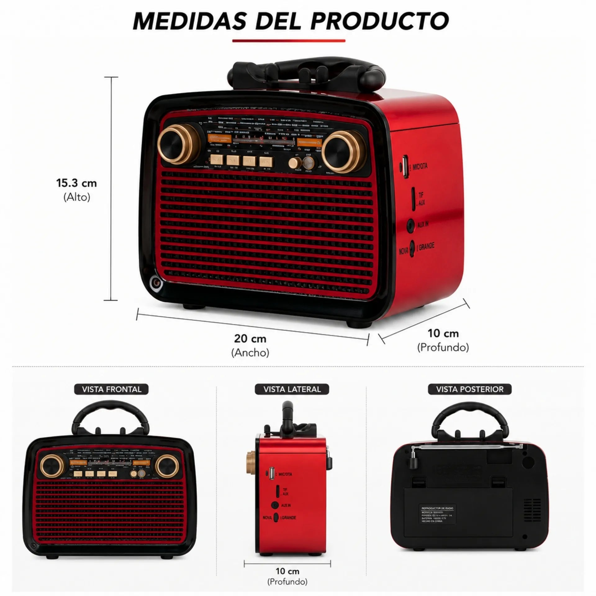 Radio Parlante Retro Vintage Bluetooth Con Radio AM/FM/SW y Luz De Emergencia KTF-1467
