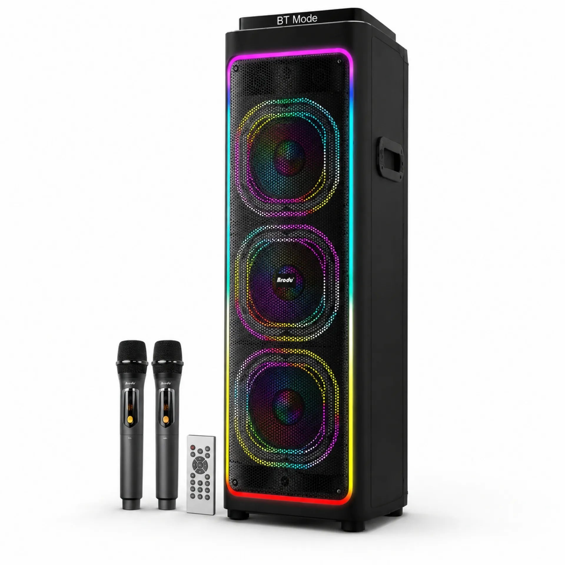 Parlante Cabina Bluetooth Triple Bocina De 8 Pulgadas Con Luces RGB Y Microfonos Brodu BTS-2270