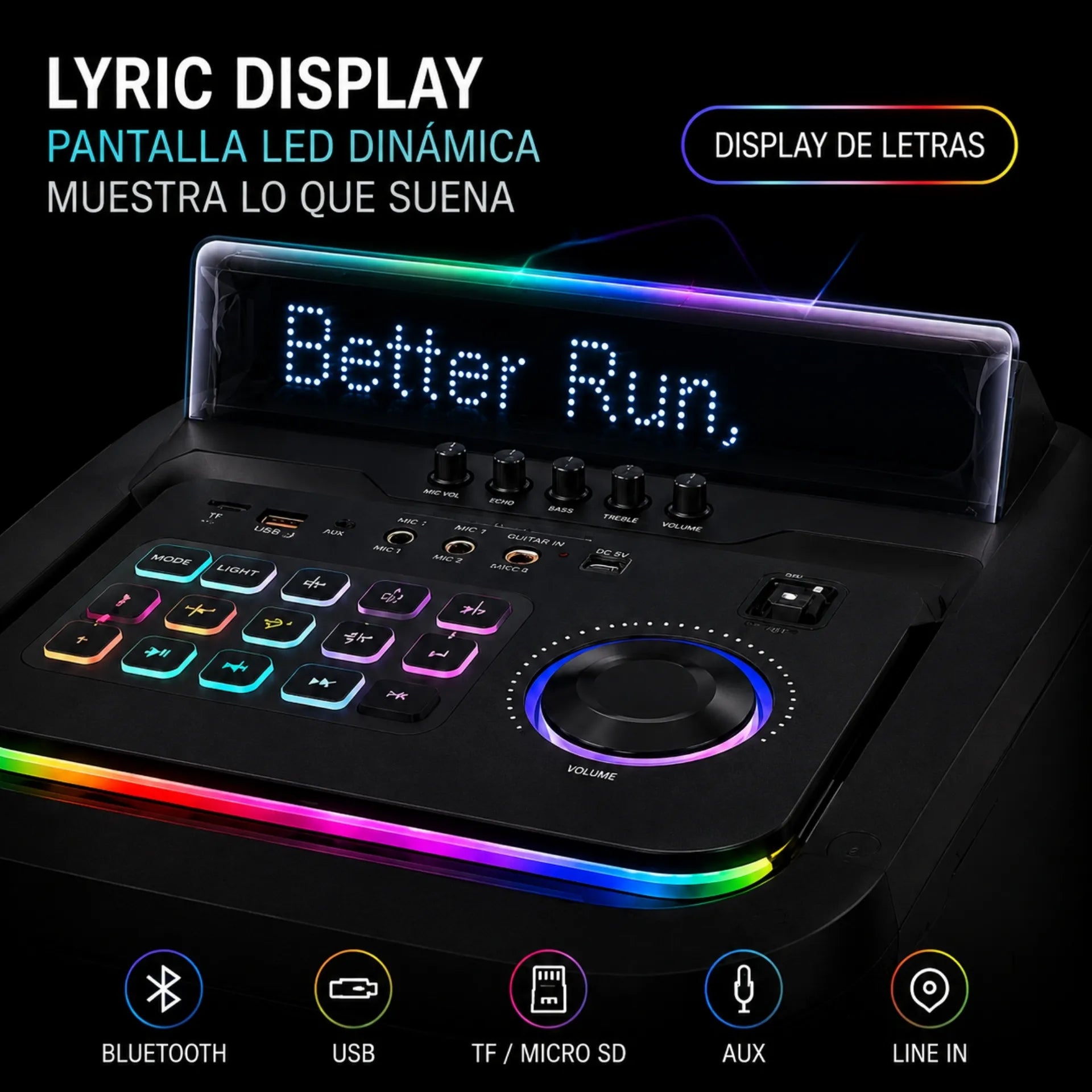 Parlante Cabina Bluetooth Triple Bocina De 8 Pulgadas Con Luces RGB Y Microfonos Brodu BTS-2270
