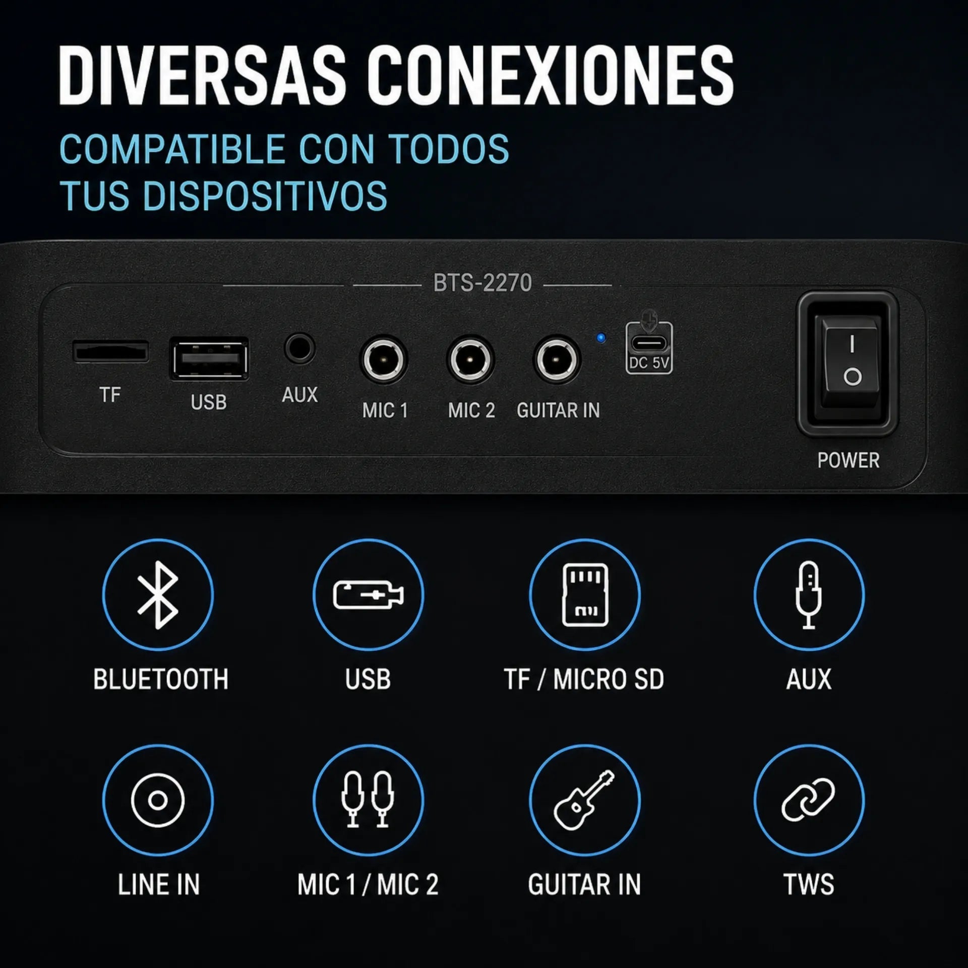 Parlante Cabina Bluetooth Triple Bocina De 8 Pulgadas Con Luces RGB Y Microfonos Brodu BTS-2270