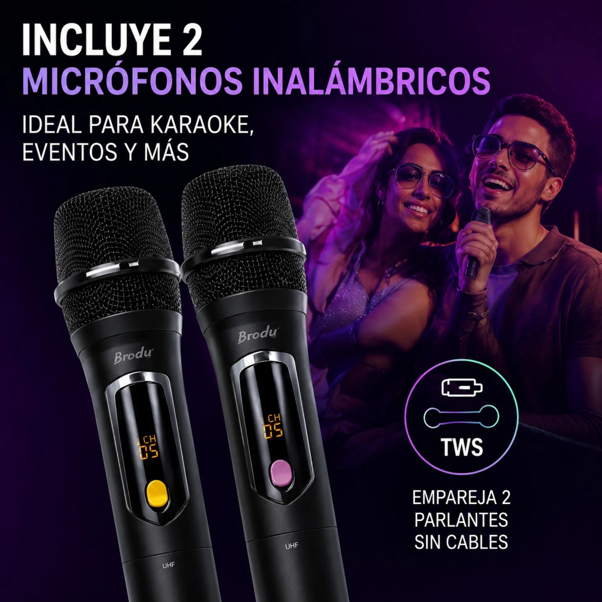 Parlante Cabina Bluetooth Triple Bocina De 8 Pulgadas Con Luces RGB Y Microfonos Brodu BTS-2270