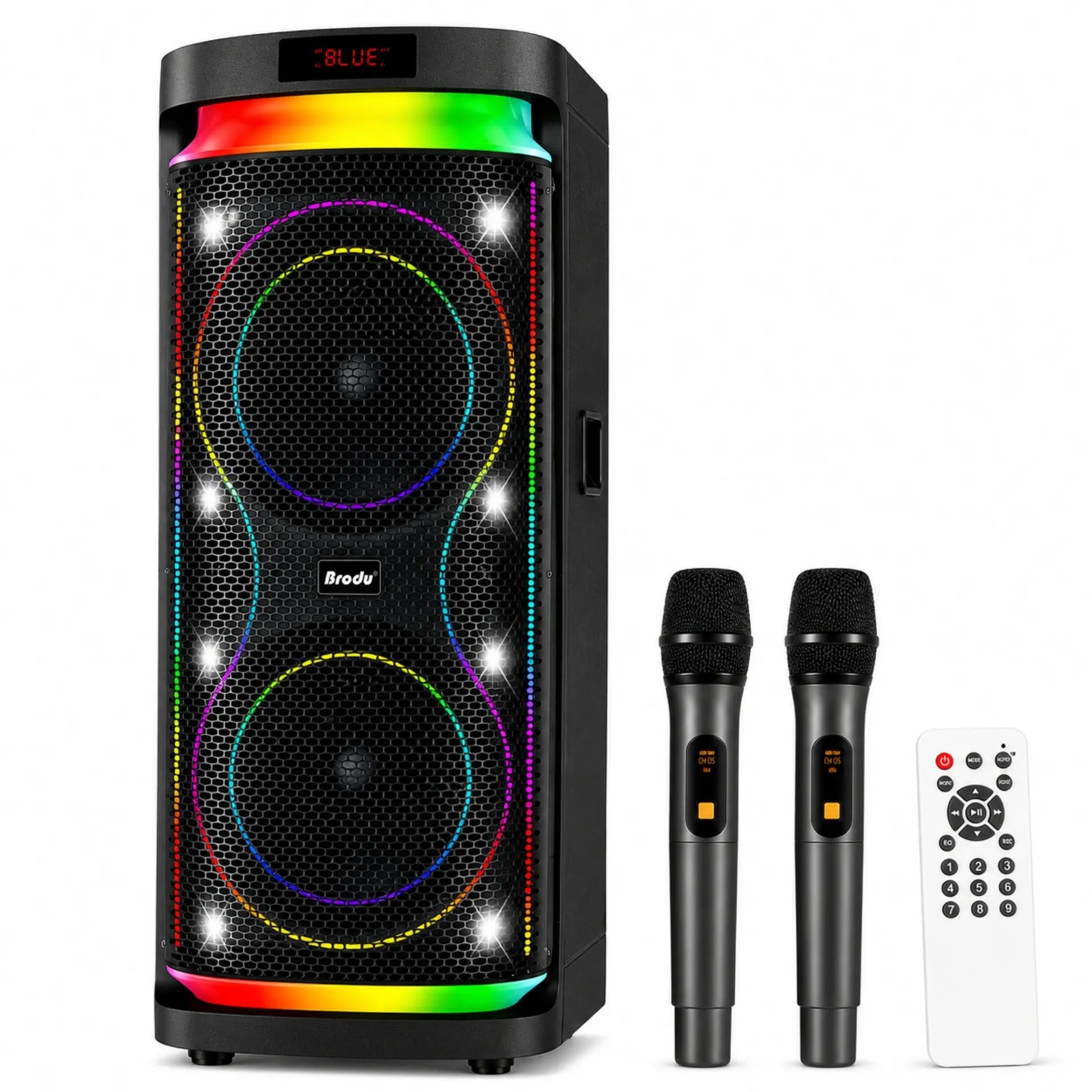 Parlante Cabina Bluetooth Doble 10 Pulgadas Con 2 Micrófonos RGB Brodu BTS-2291