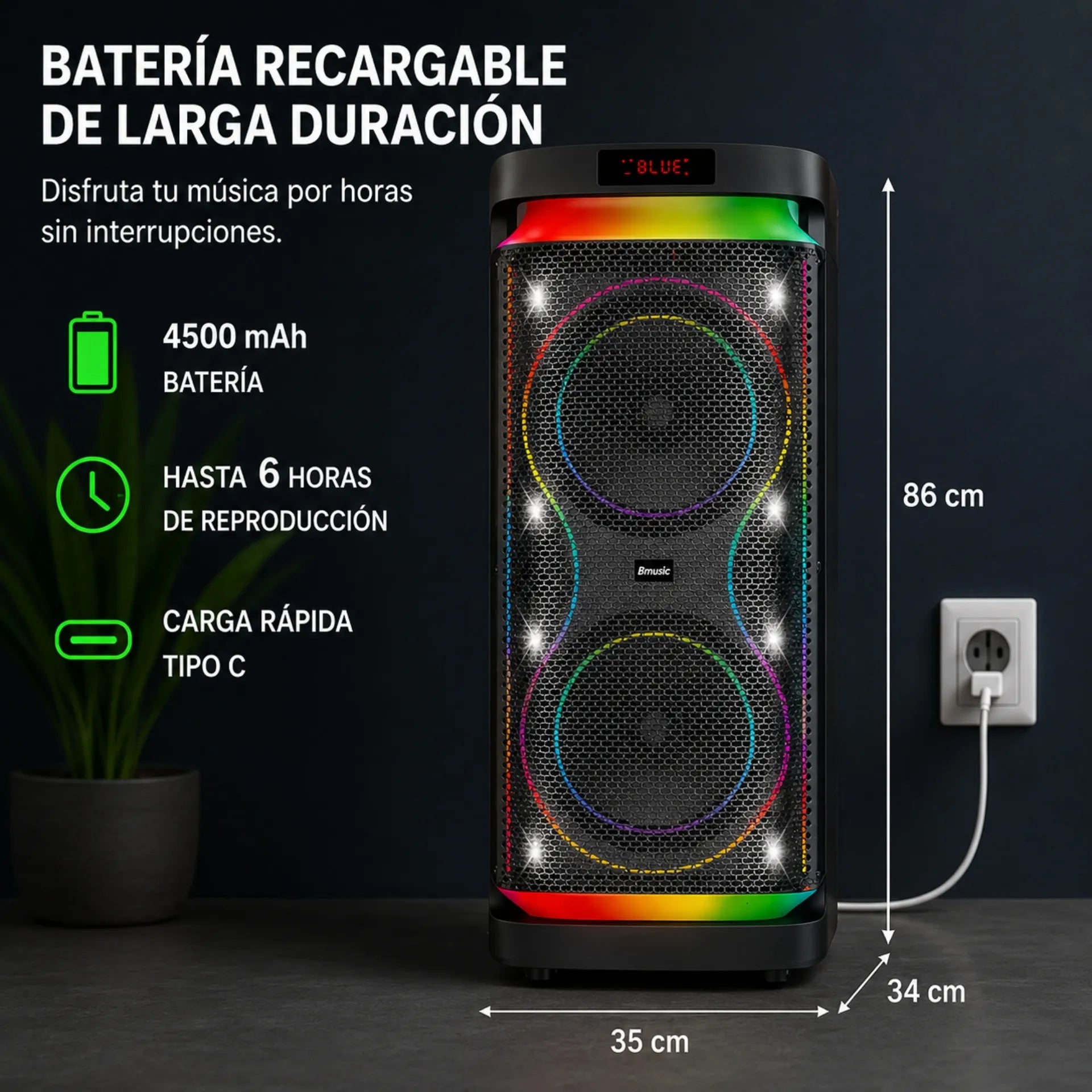 Parlante Cabina Bluetooth Doble 10 Pulgadas Con 2 Micrófonos RGB Brodu BTS-2291