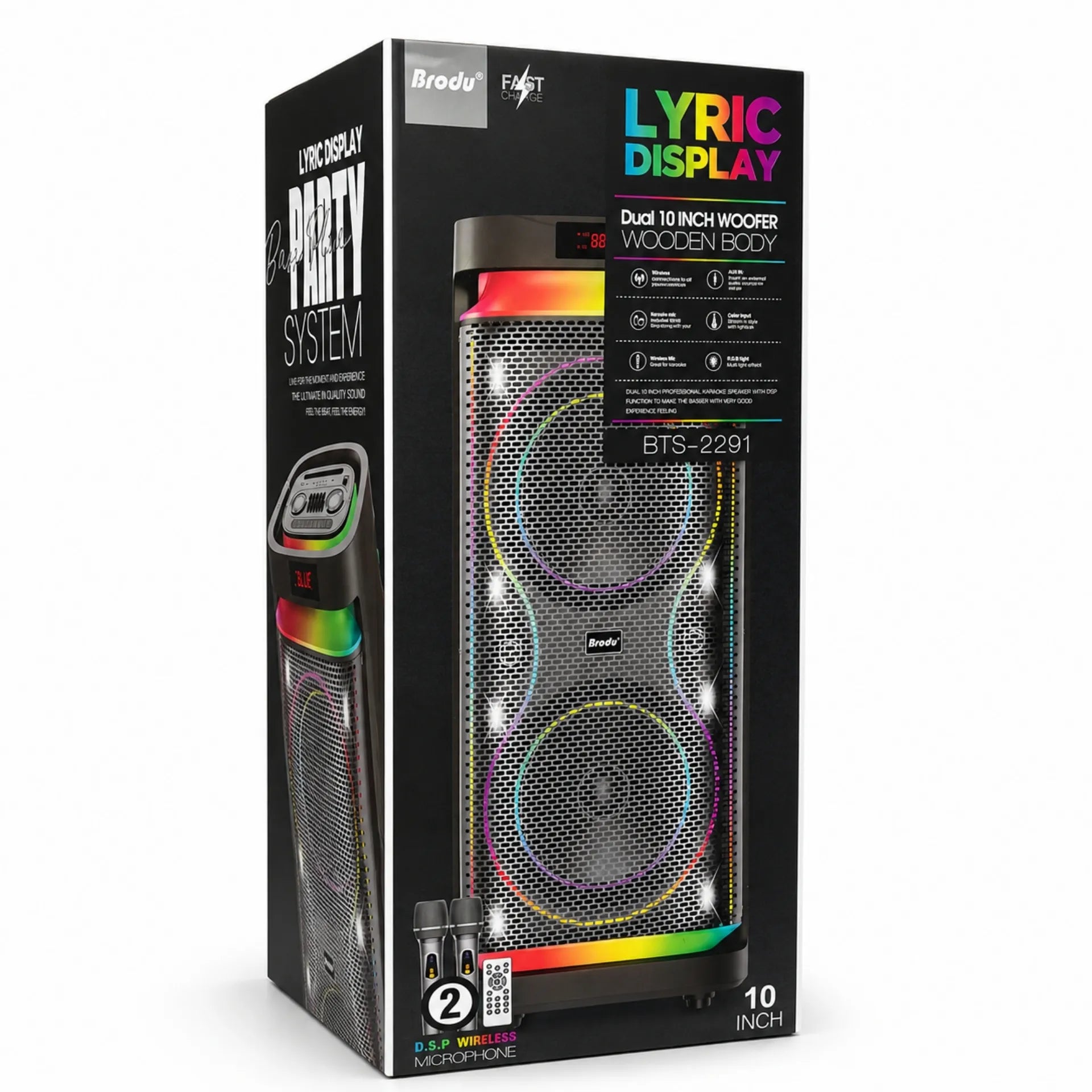 Parlante Cabina Bluetooth Doble 10 Pulgadas Con 2 Micrófonos RGB Brodu BTS-2291