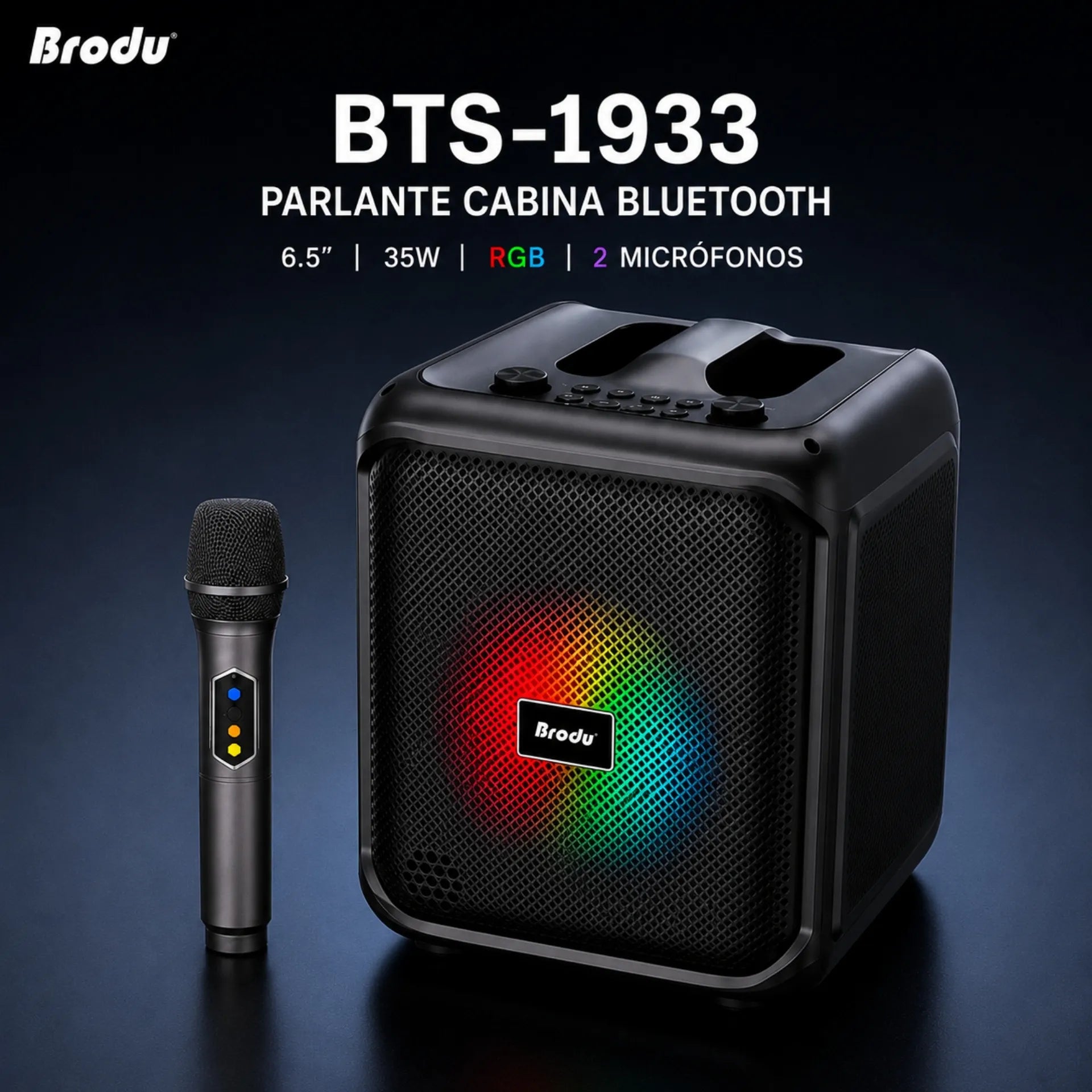Parlante Cabina Bluetooth 6.5 Pulgadas Con Luces RGB Y 2 Micrófonos Brodu BTS-1933