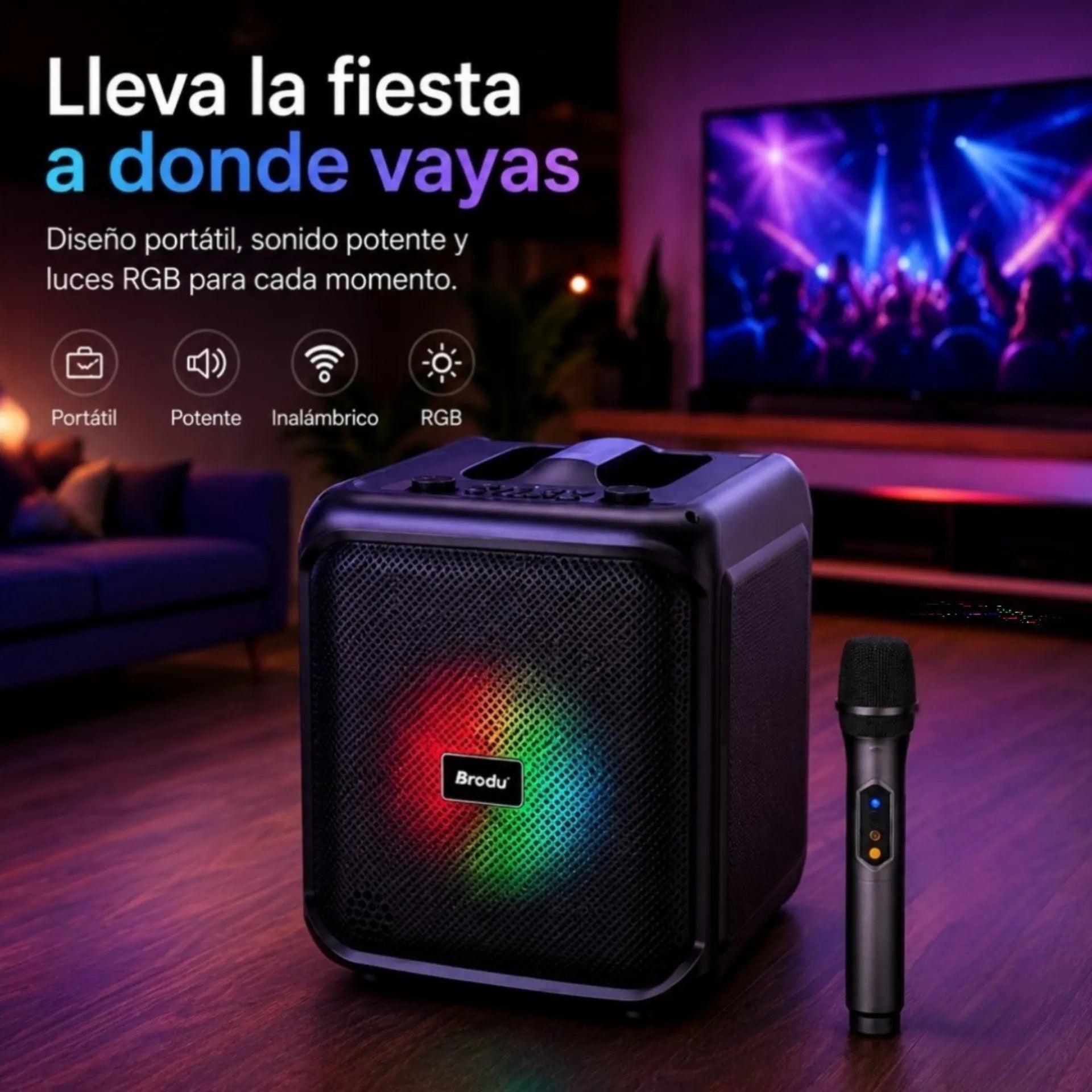 Parlante Cabina Bluetooth 6.5 Pulgadas Con Luces RGB Y 1 Micrófonos Brodu BTS-1933