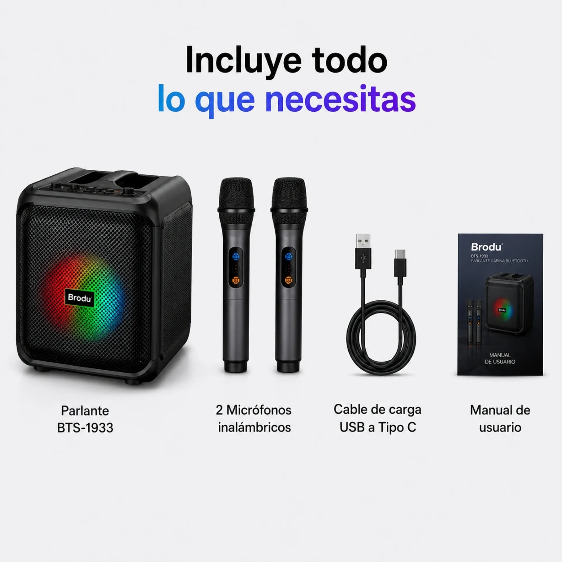 Parlante Cabina Bluetooth 6.5 Pulgadas Con Luces RGB Y 2 Micrófonos Brodu BTS-1933