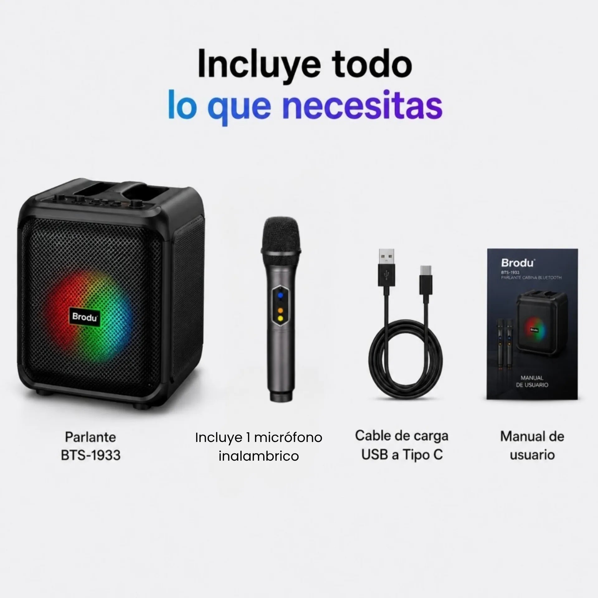 Parlante Cabina Bluetooth 6.5 Pulgadas Con Luces RGB Y 1 Micrófonos Brodu BTS-1933