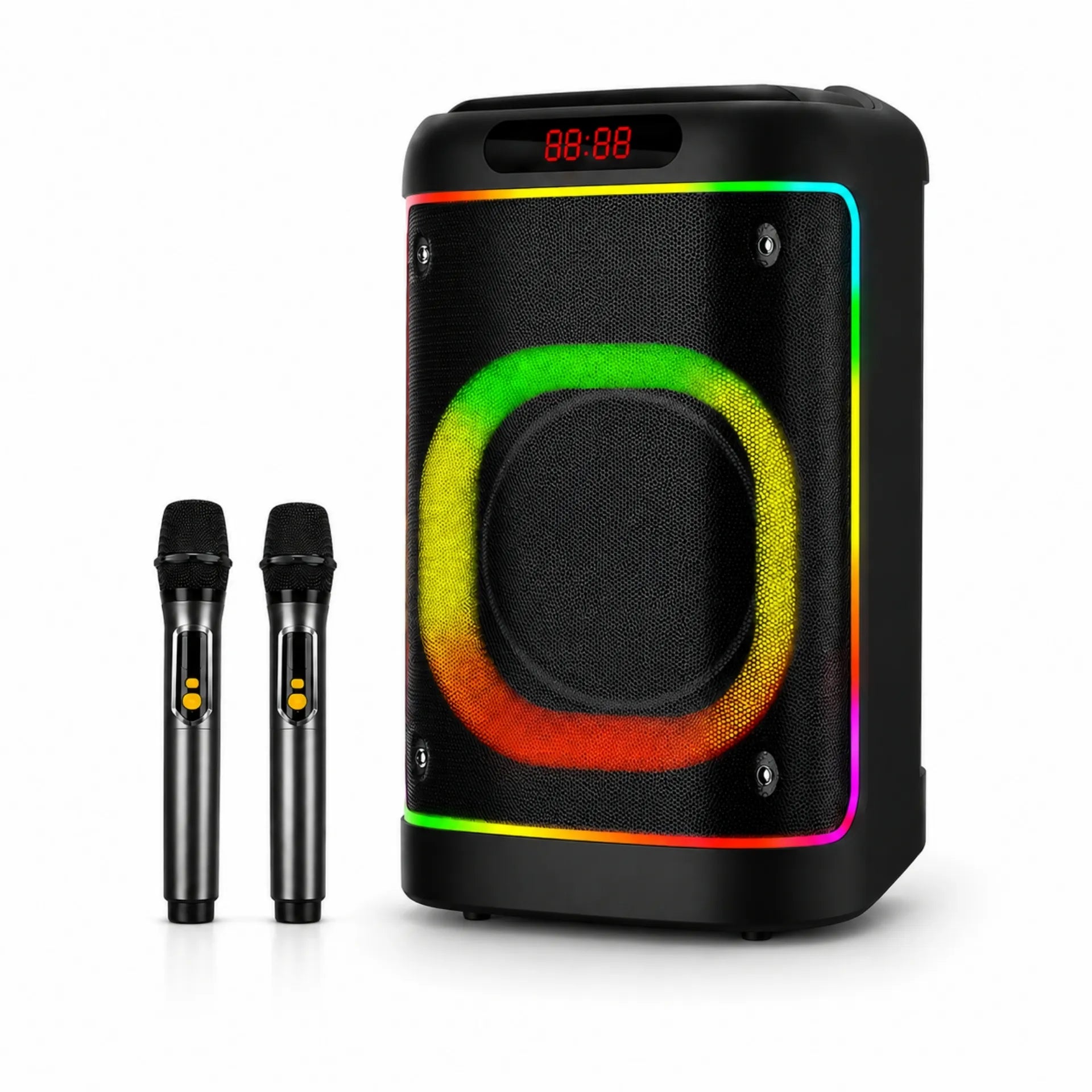 Parlante Cabina Bluetooth 8 Pulgadas Recargable Con Luces RGB Y 2 Micrófonos Brodu BTS-2103