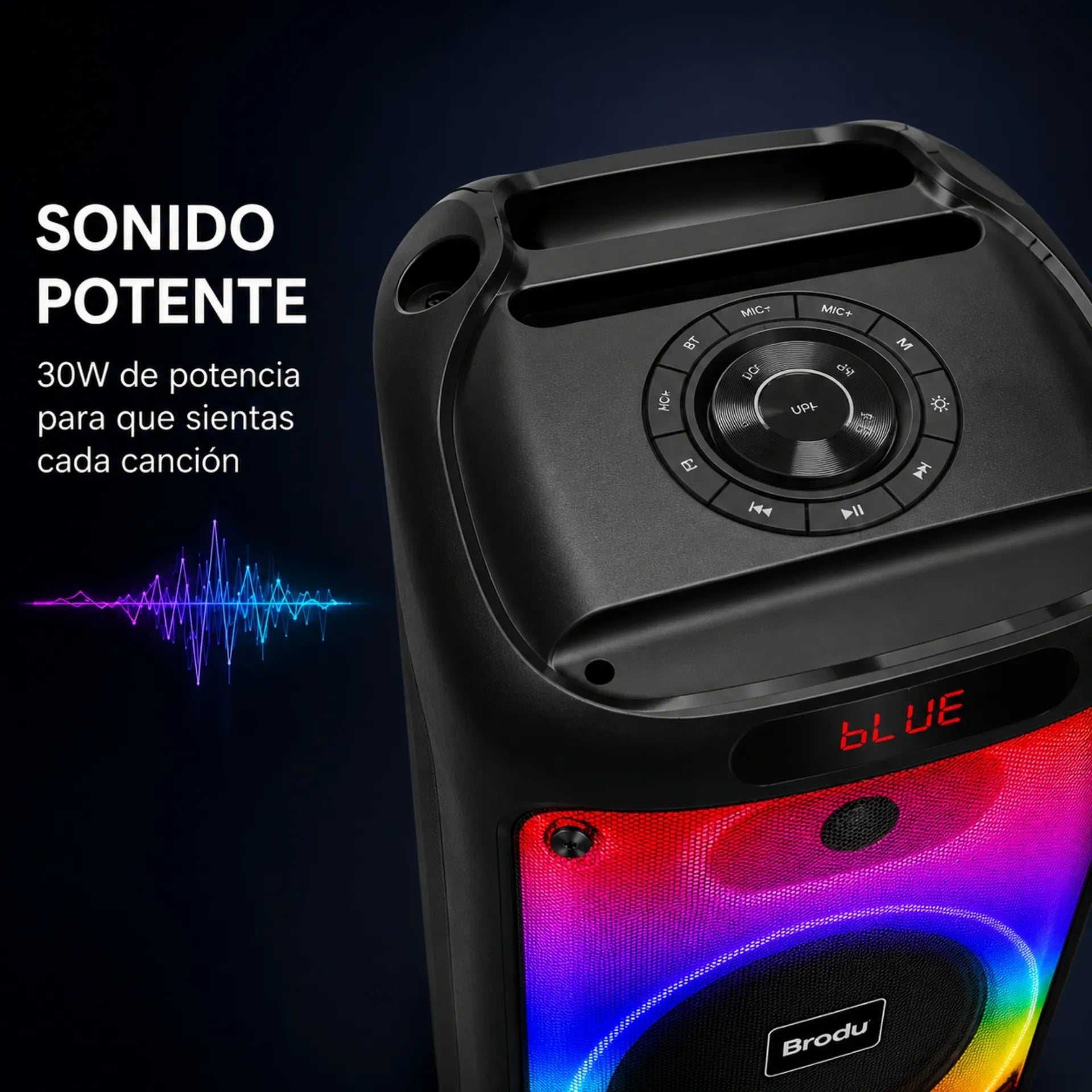 Parlante Cabina Bluetooth 8 Pulgadas Recargable Con Luces RGB Y Micrófonos Brodu BTS-2102