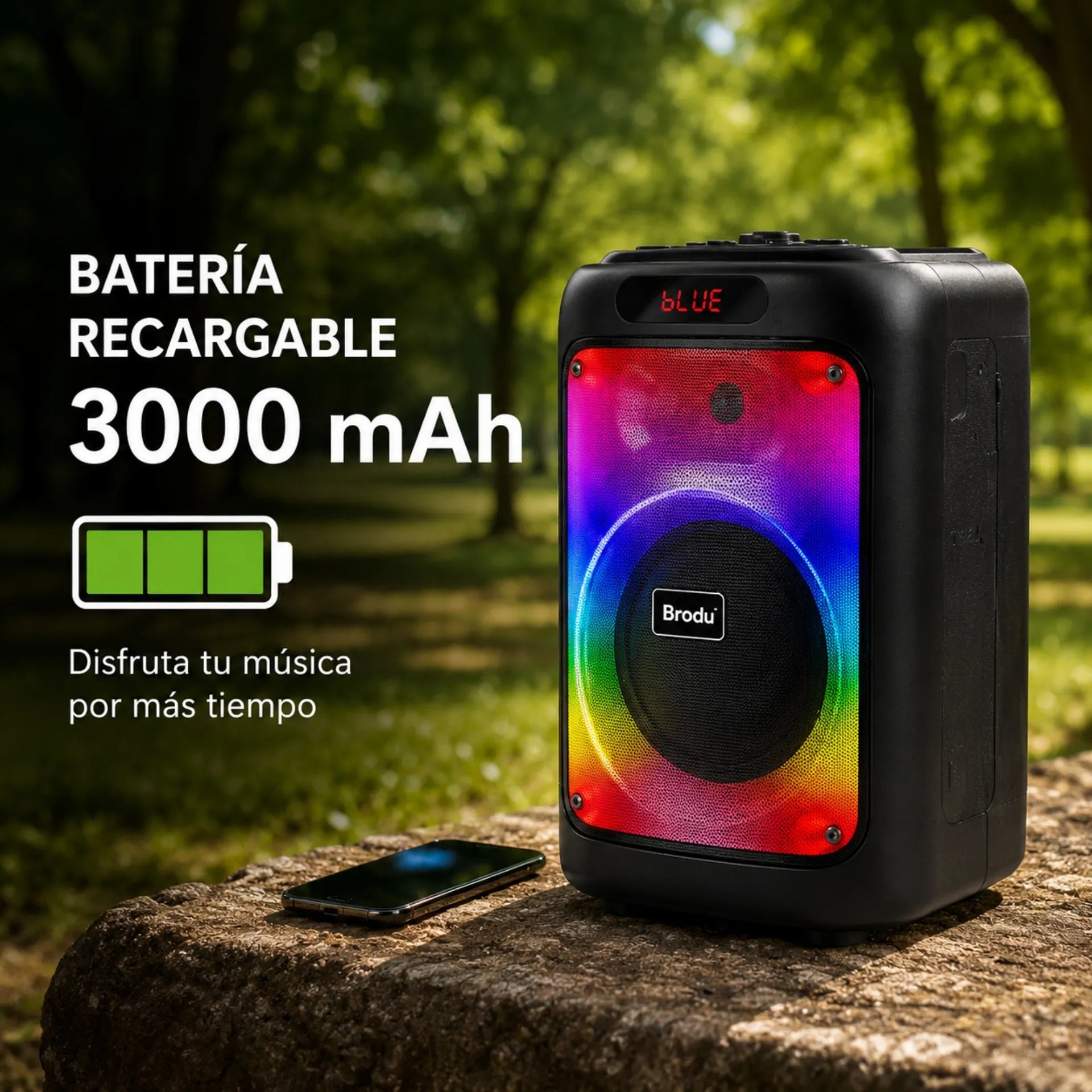 Parlante Cabina Bluetooth 8 Pulgadas Recargable Con Luces RGB Y Micrófonos Brodu BTS-2102