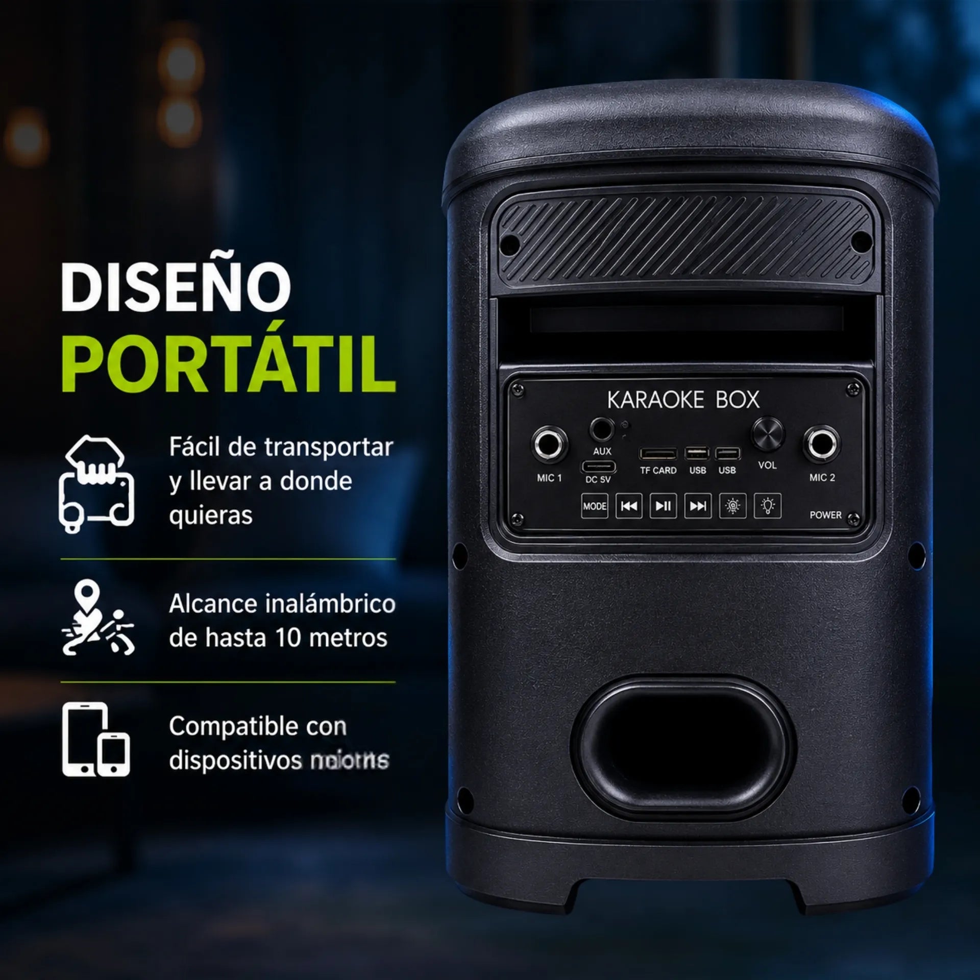 Parlante Cabina Bluetooth 8 Pulgadas Recargable Con Luces RGB Y Micrófonos Brodu BTS-2102
